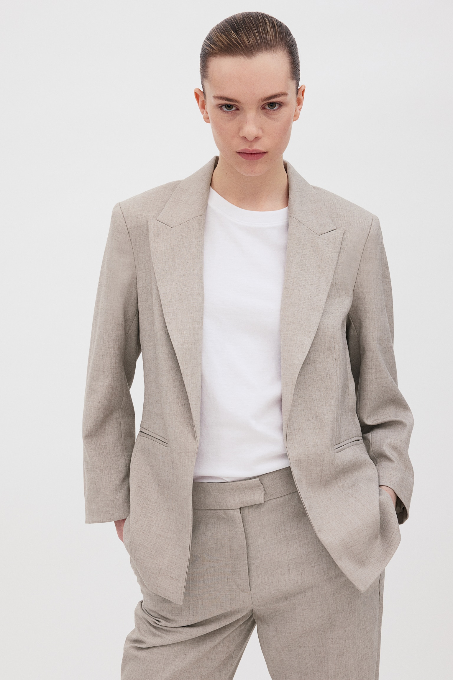 Fitted blazer - Light beige/Black - 6