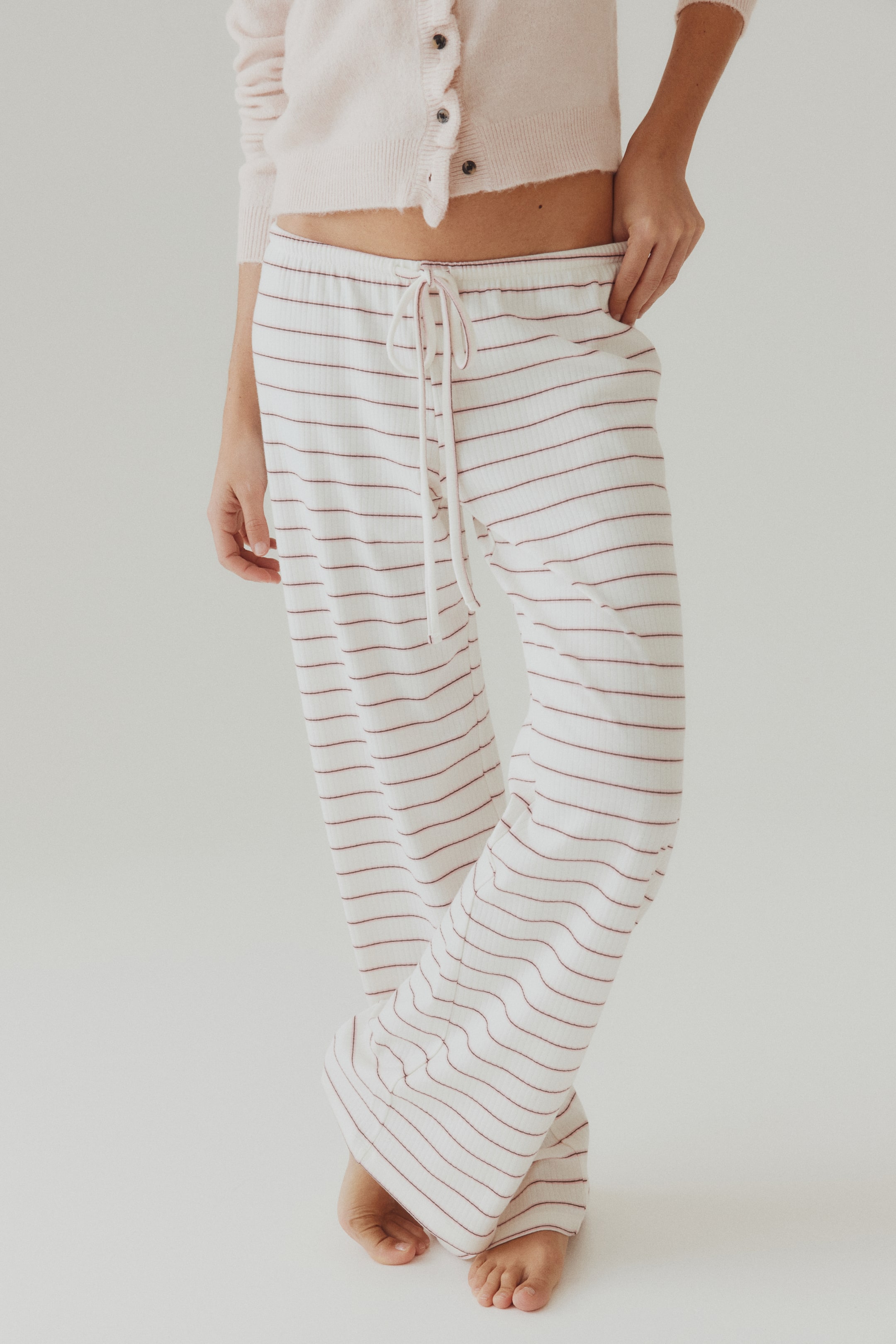 View larger image: Cotton-blend trousers - White/Pink striped - Ladies | H&M IN 3