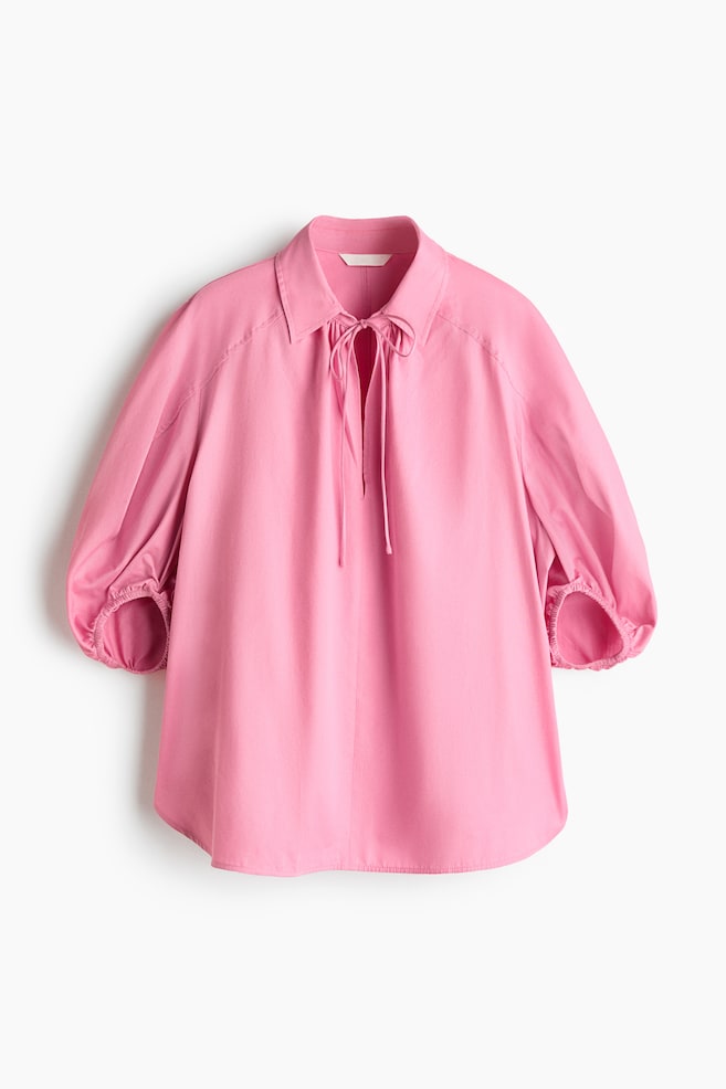 Blusa de manga abullonada con lazada - Rosa/Beige claro - 1
