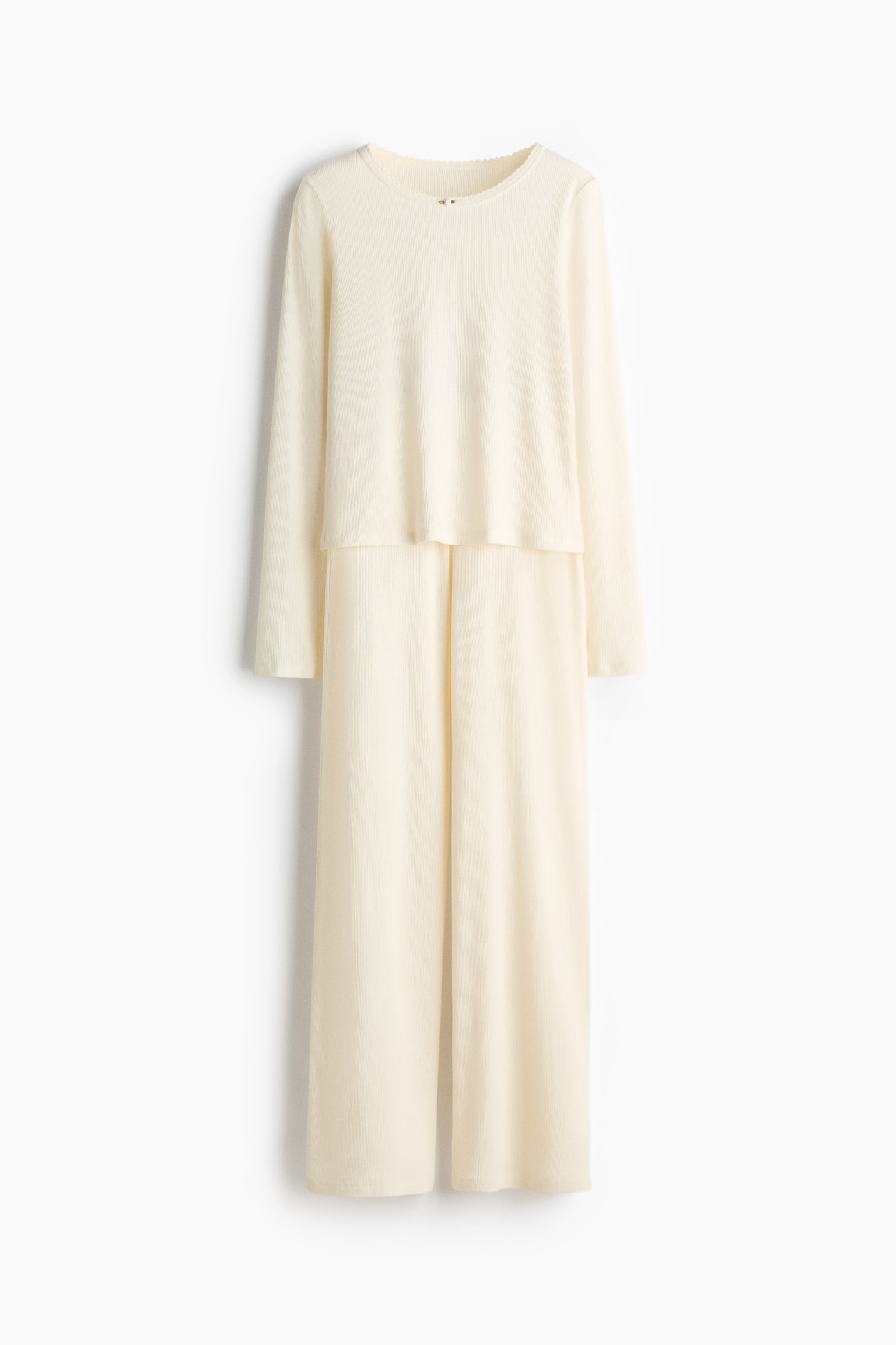 פיג'מת ג'רזי ריב - קרם/חום כהה - 2