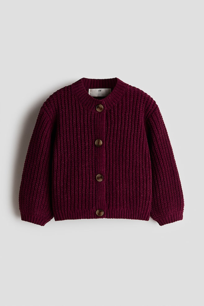 Cardigan i chenillestrik - Mørk blommerød/Lys rosa/Lys beige - 1
