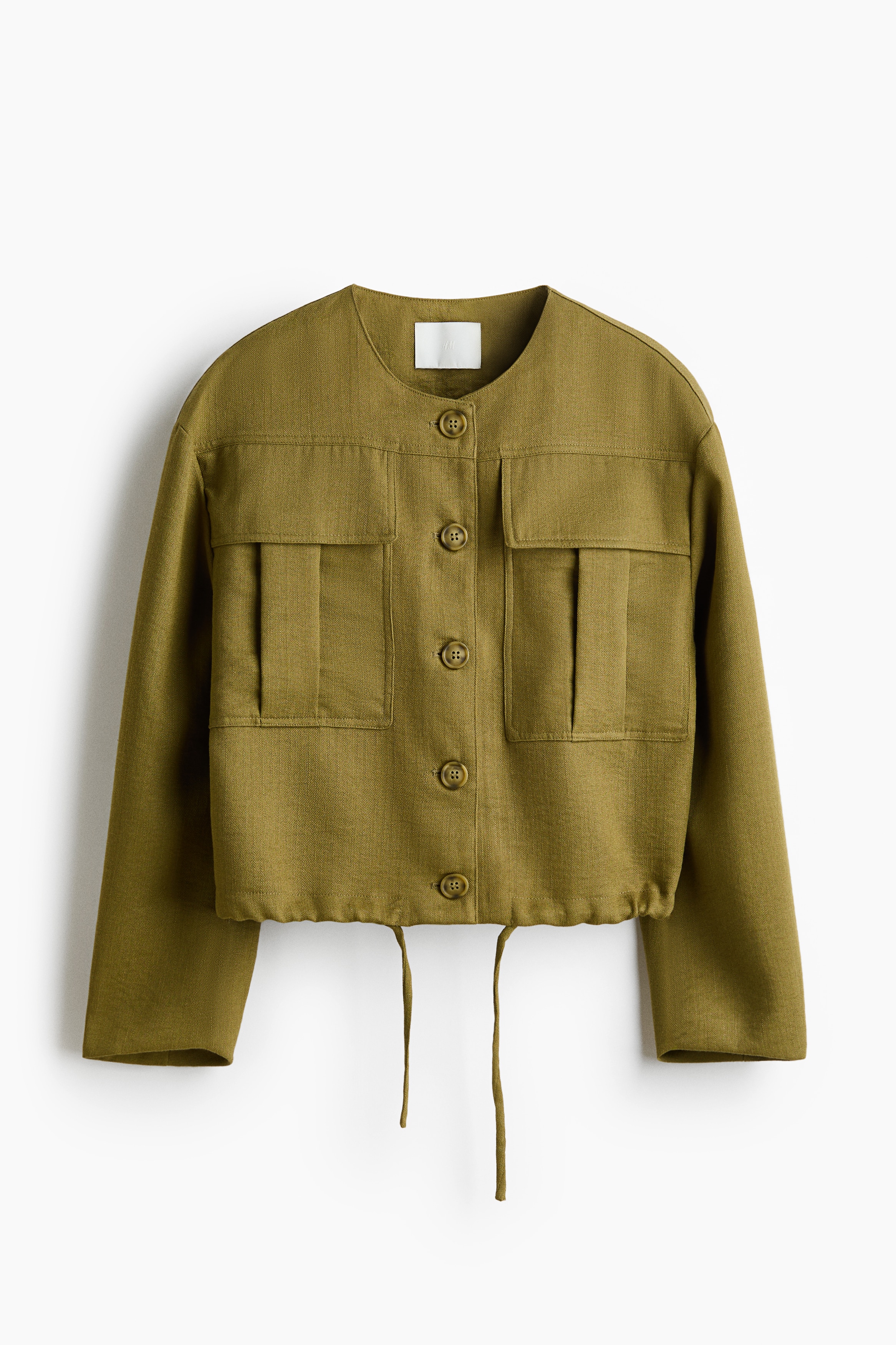 Kragenlose Jacke - Olivgrün
