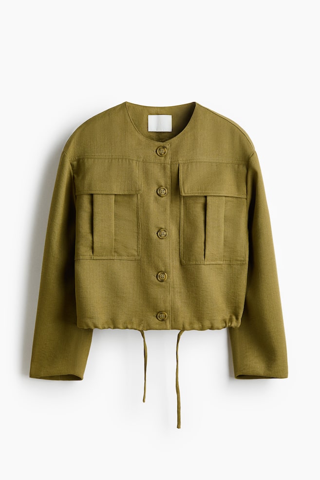 Veste sans col - Vert olive/Beige - 1