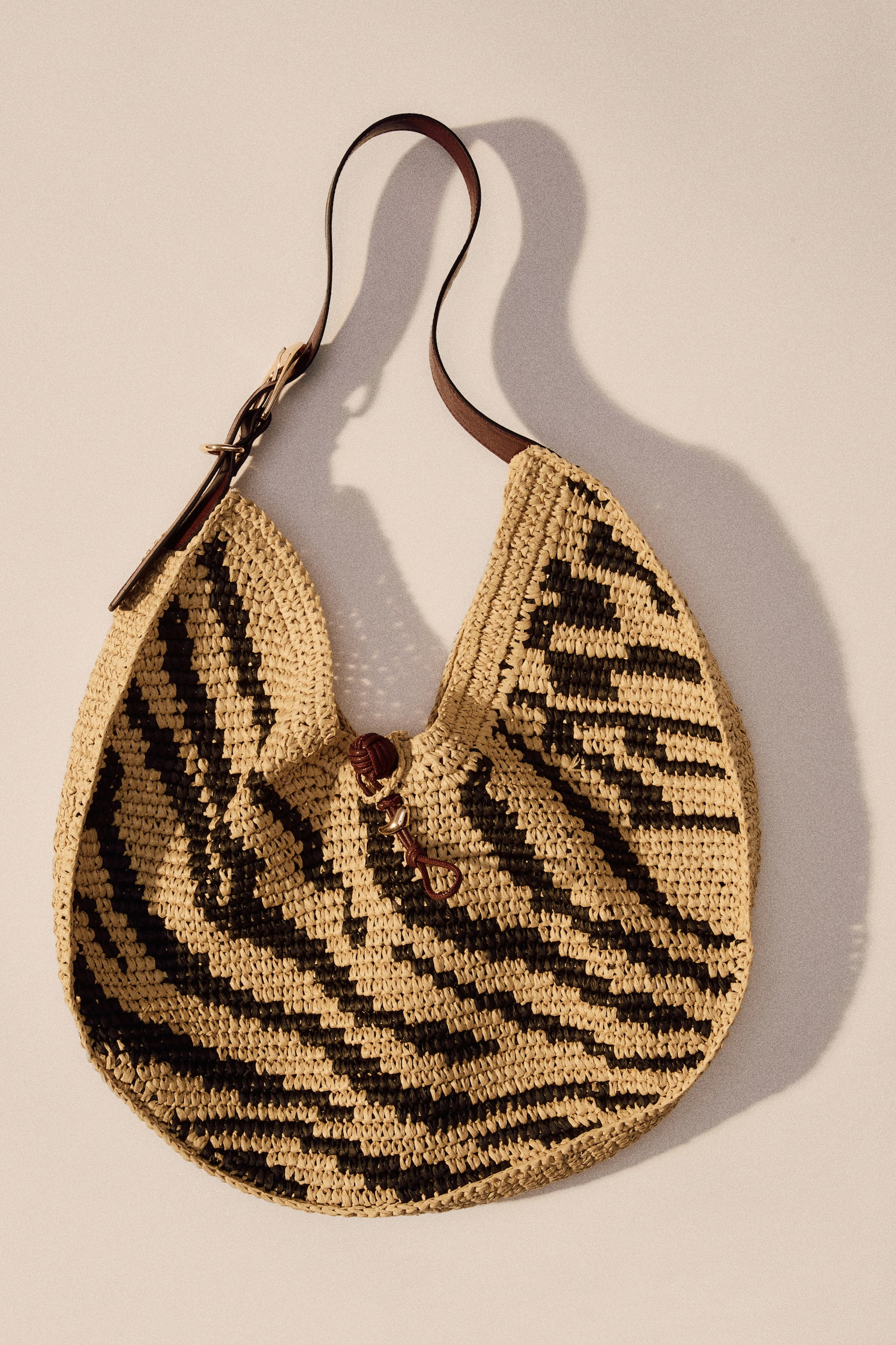 Straw shoulder bag - Beige/Zebra print - 1