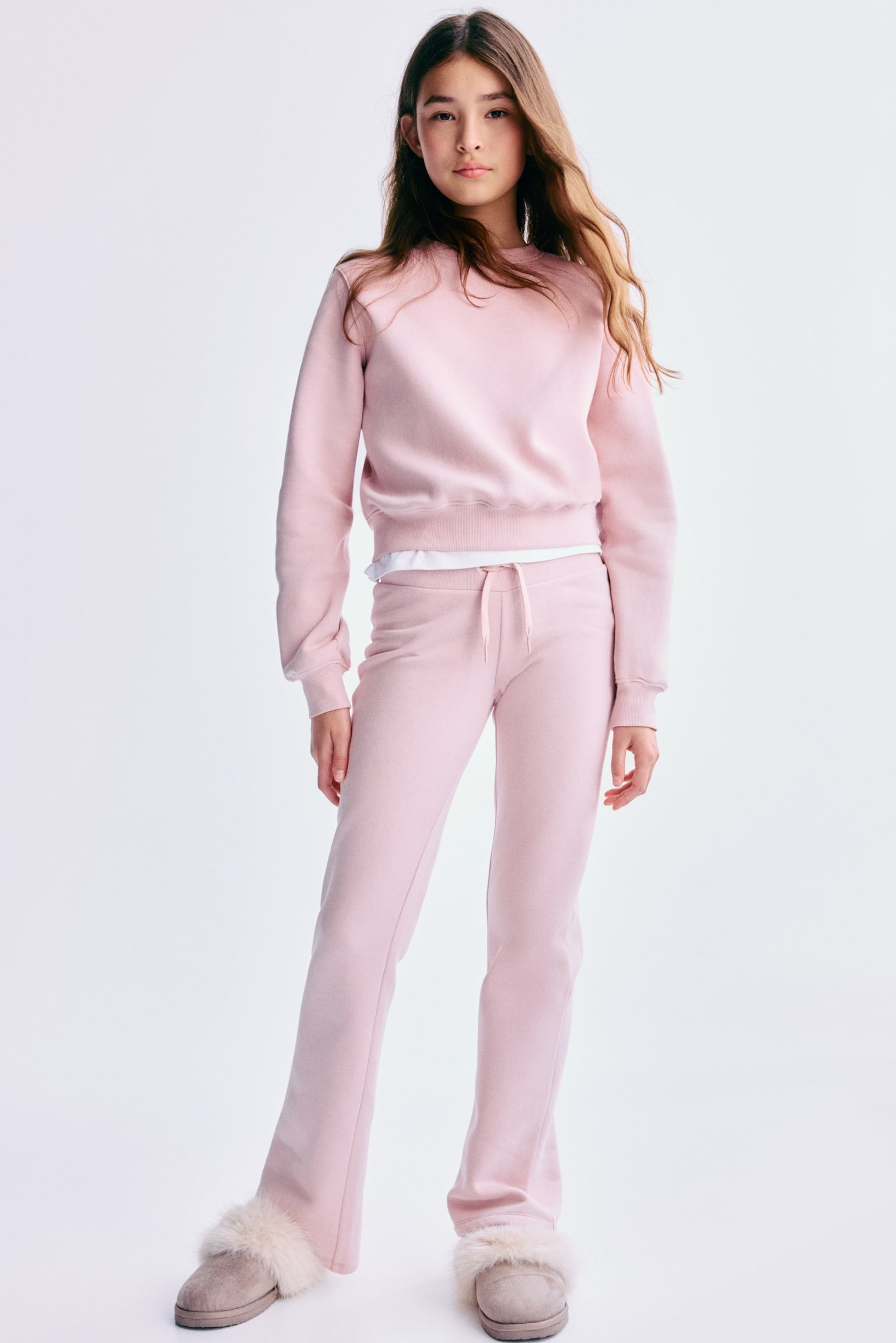 2-piece brushed-inside sweatshirt set - Old rose/Light beige marl/Black - 2