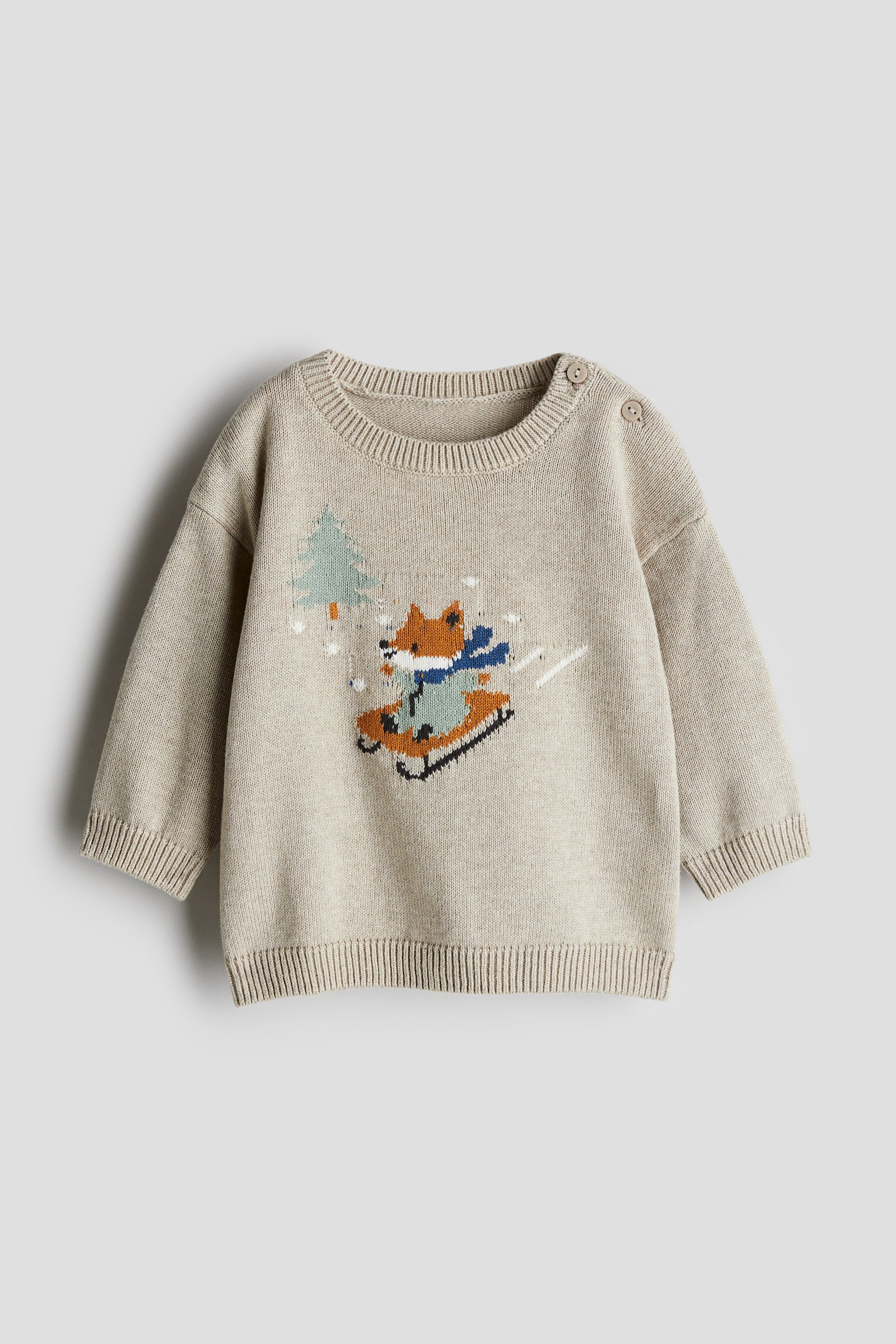 Cotton-knit jumper - Beige/Fox/Beige/Striped/Dark grey/White/Dinosaurs - 1