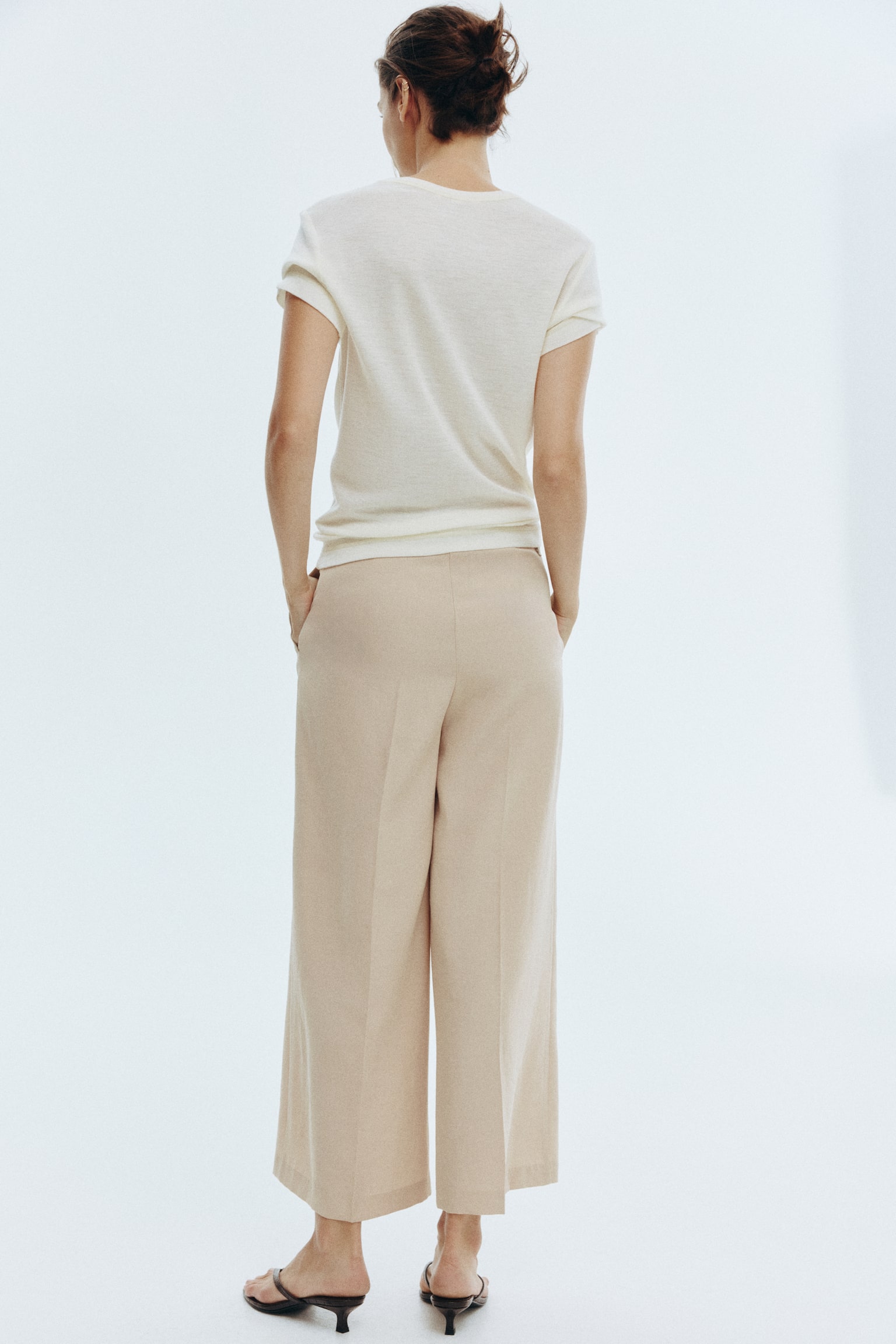 Wide ankle-length trousers - Light beige/Dark brown/Black - 3