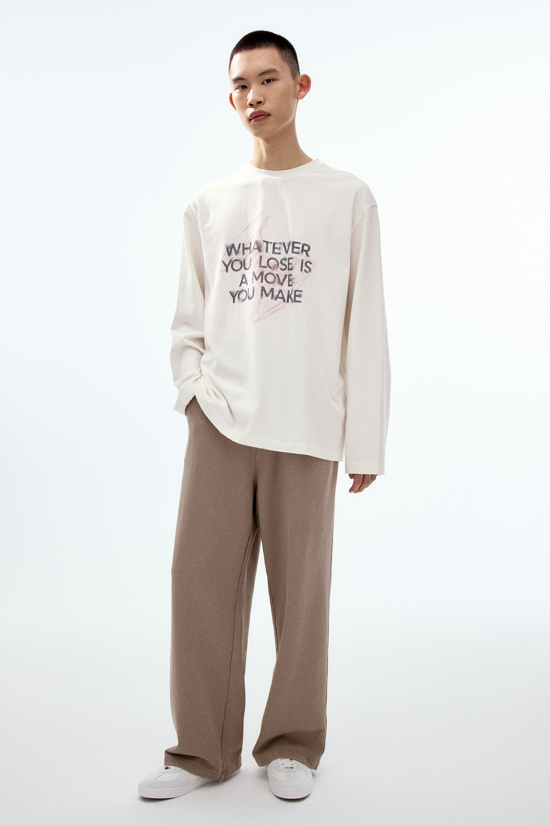 Loose-Fit Long-Sleeved T-Shirt - Cream/Whatever You Lose/Black/Whatever You Lose/Dark pink/Potential