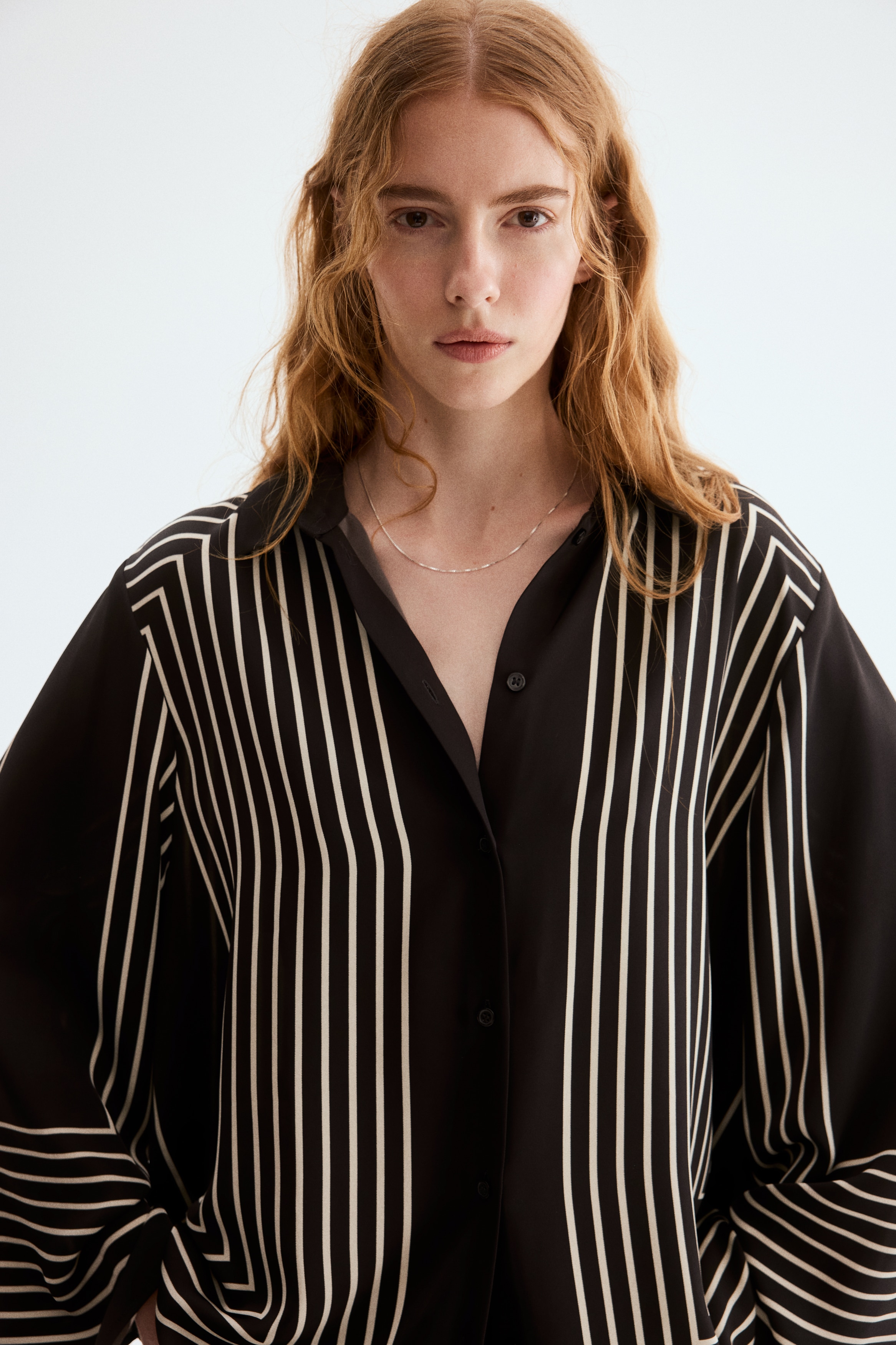 加大碼襯衫 - 深咖啡色/條紋