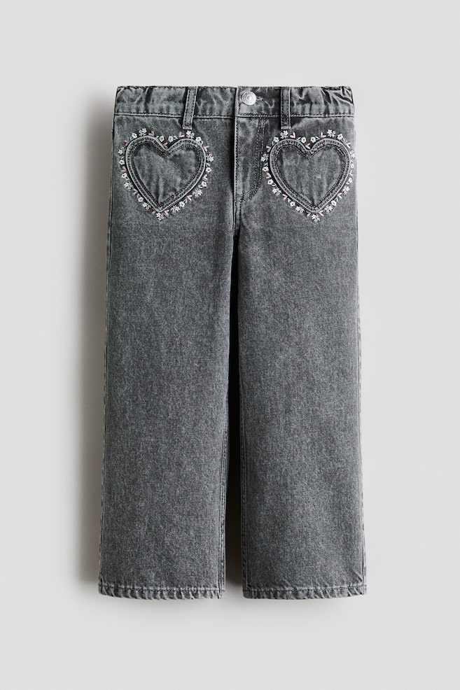 Wide-Leg Loose-Fit Jeans - Denim gray/flowers - 1