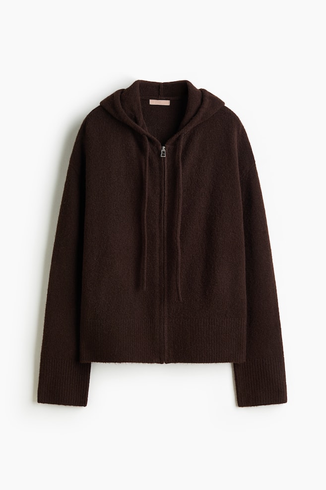 Gestrickte Hoodiejacke - Dunkelbraun - 1