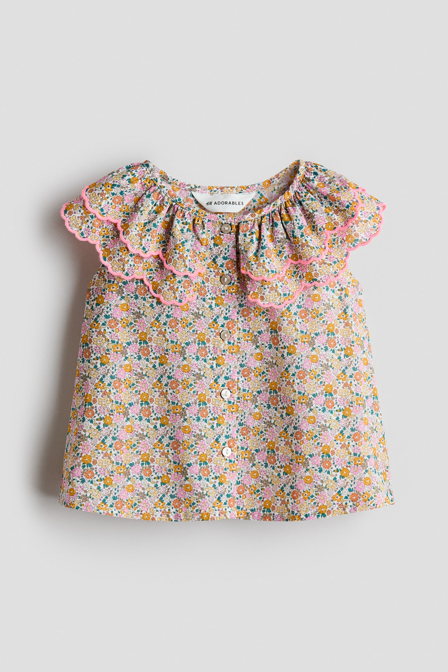 Bluse i bomuld med krave i etager - Gul/Blomstret/Hvid - 1