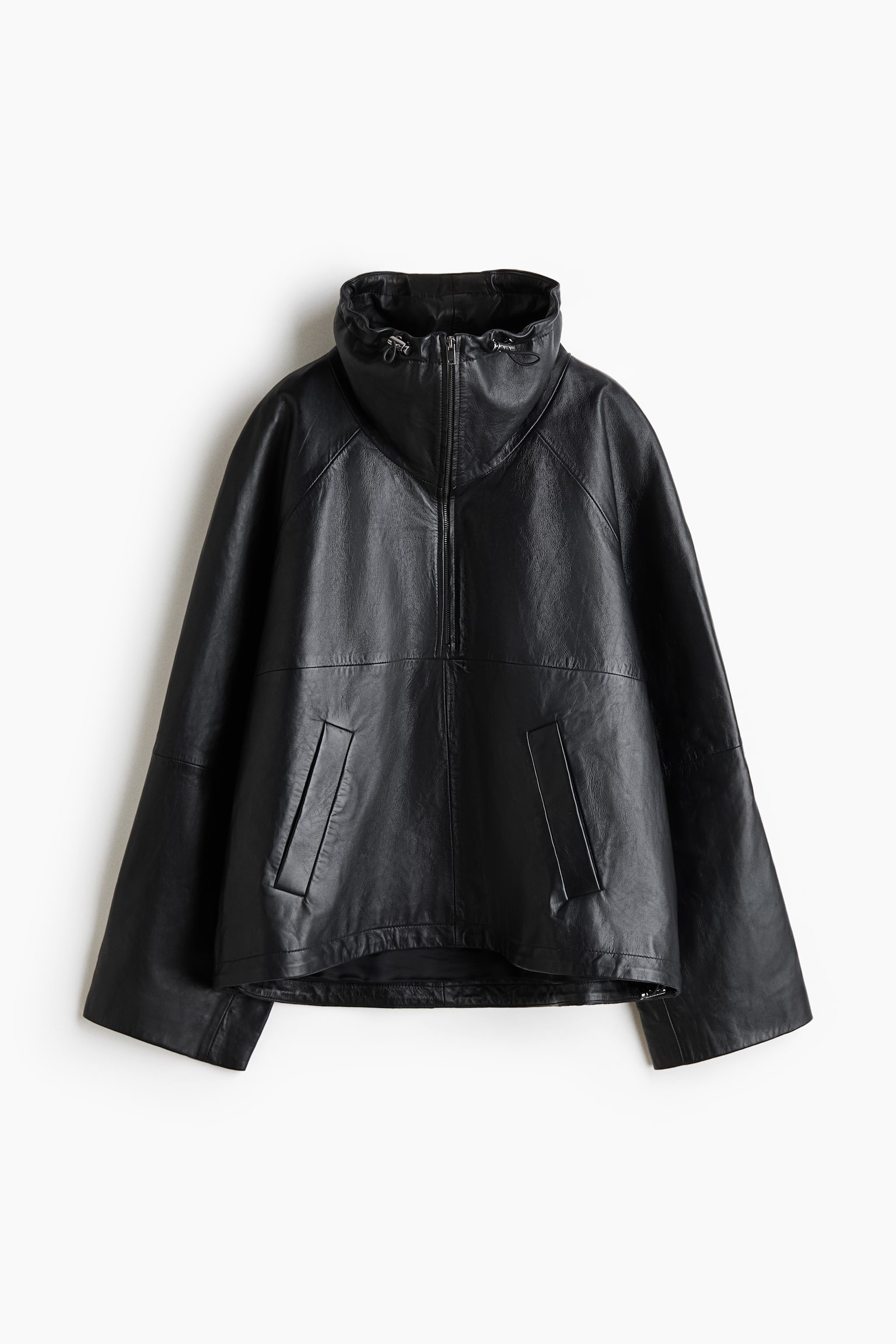 Oversized leather anorak - Black - 1
