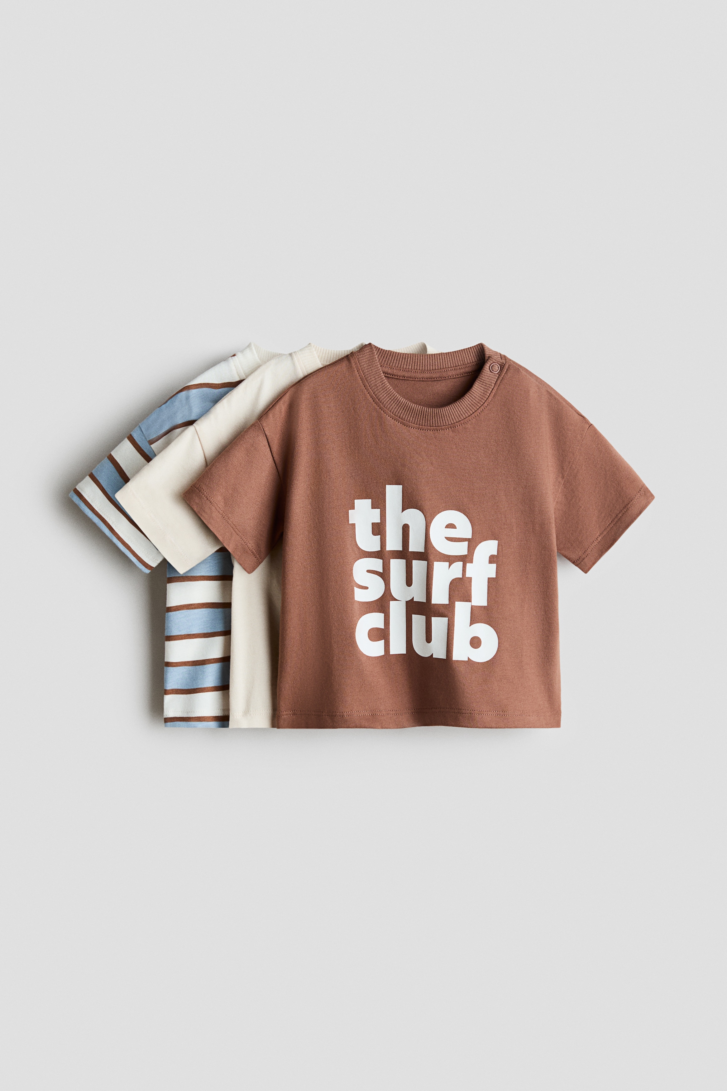 H & M – Set van 3 katoenen T-shirts – Bruin/The Surf Club