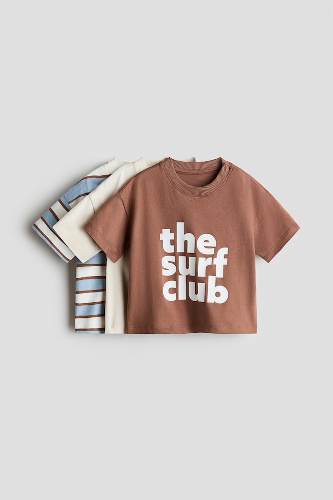 3-Pack Cotton T-Shirts - Brown/The Surf Club/Navy blue/marine life/Green/Good Times/Green/New York - 1
