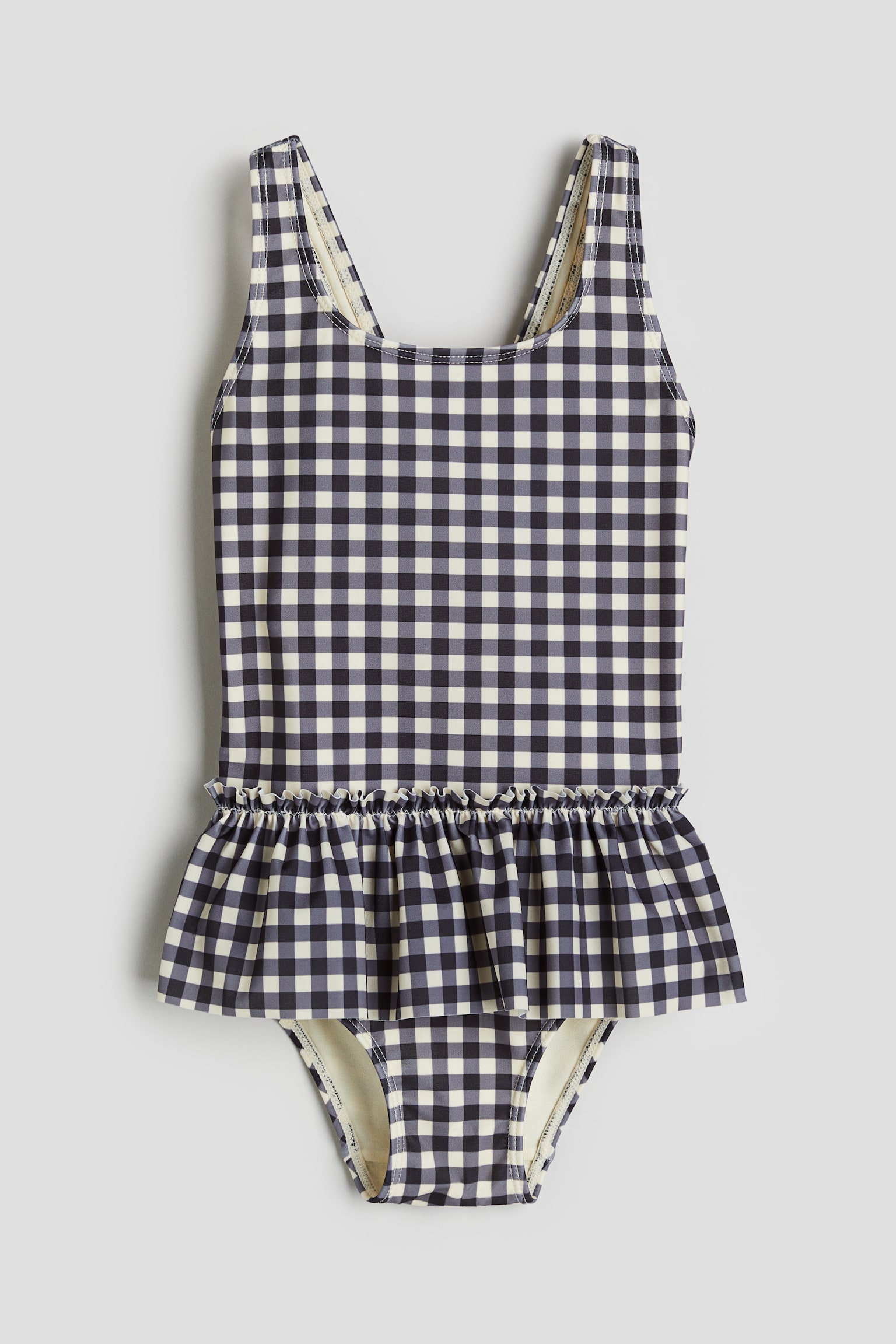 Flounce-trimmed swimsuit - Dark grey/Checked/Light pink/Ice cream cone - 1