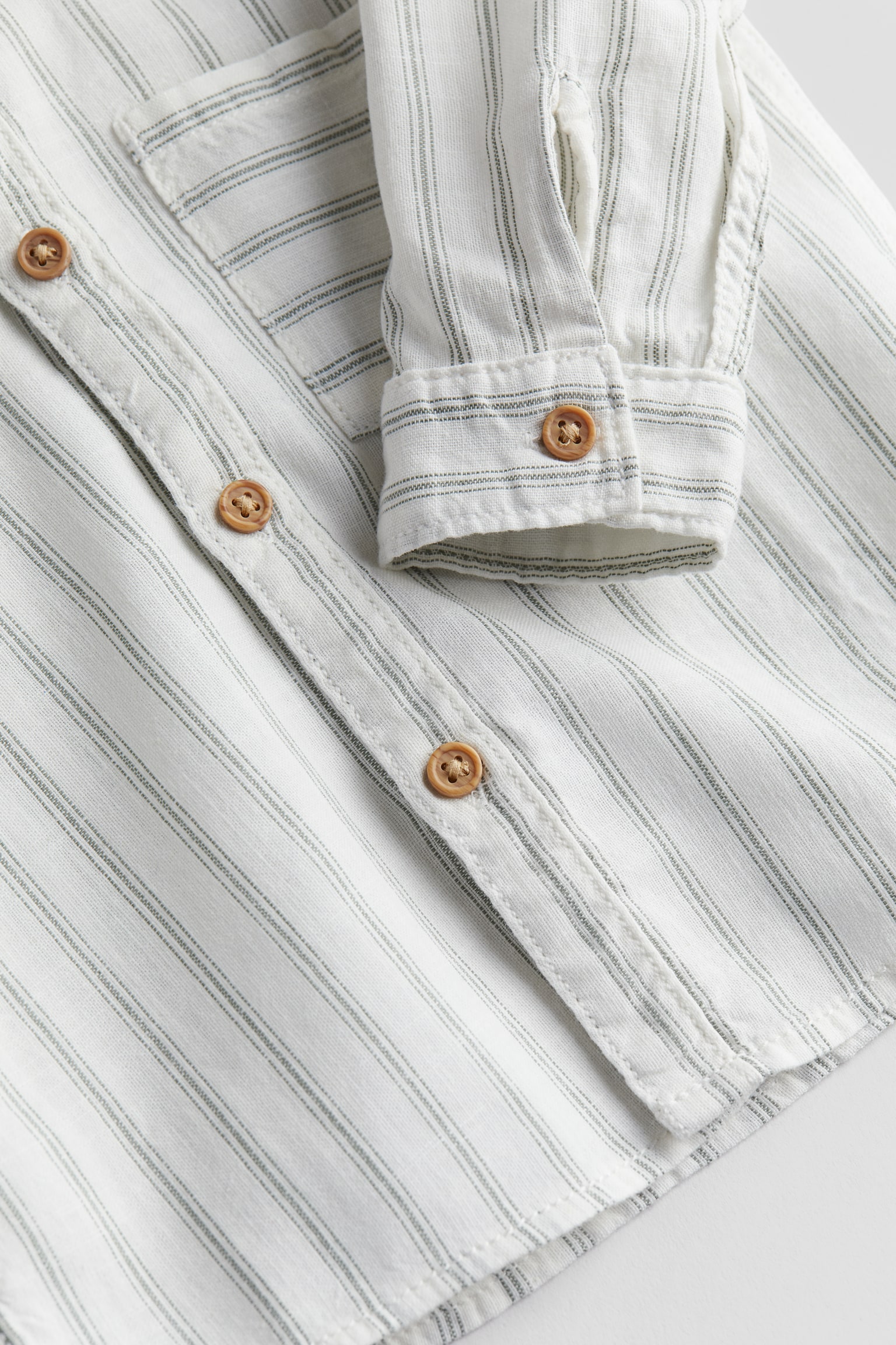 Grandad cotton shirt - White/Dusty green/White - 2