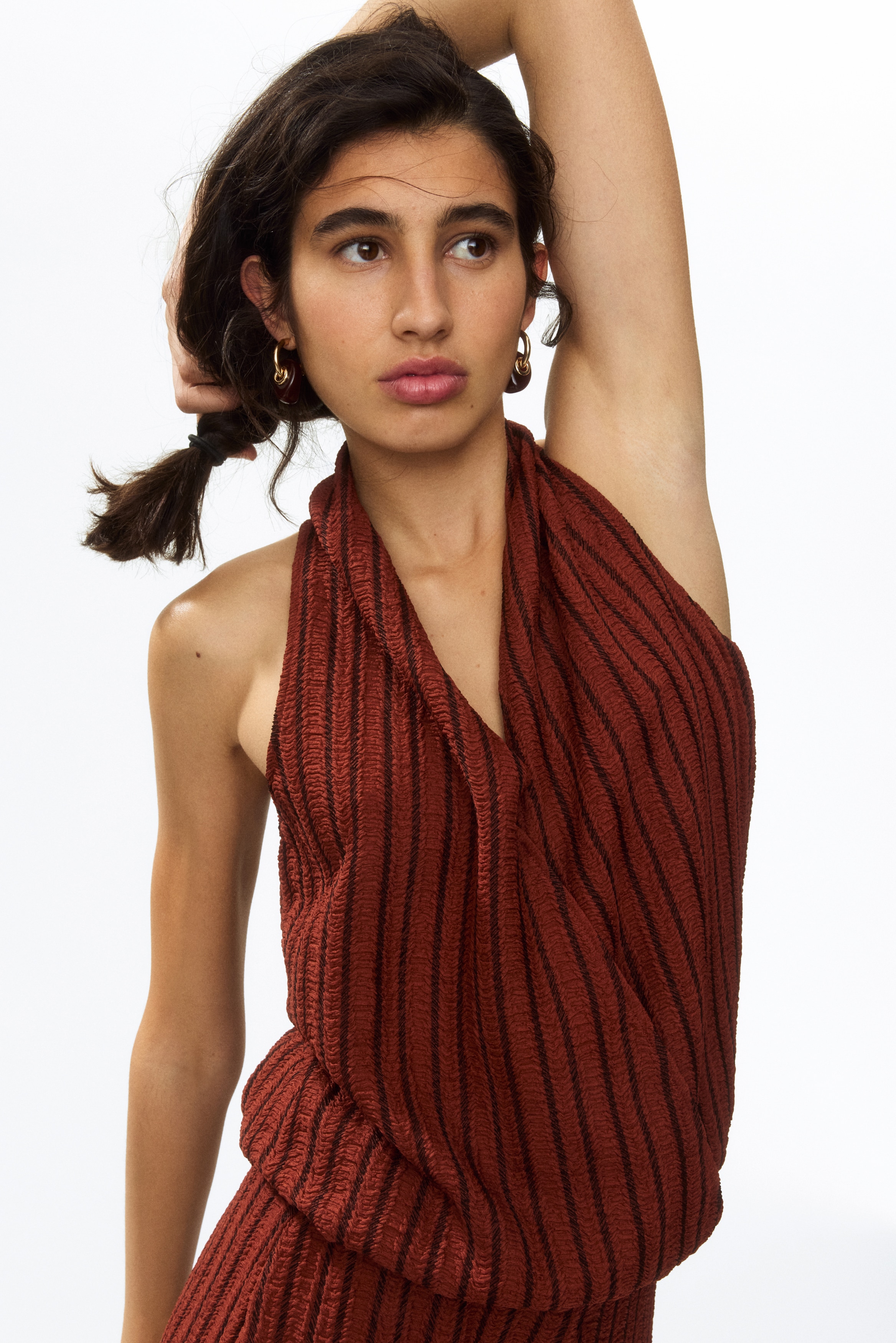 Crinkled V-Neck Top