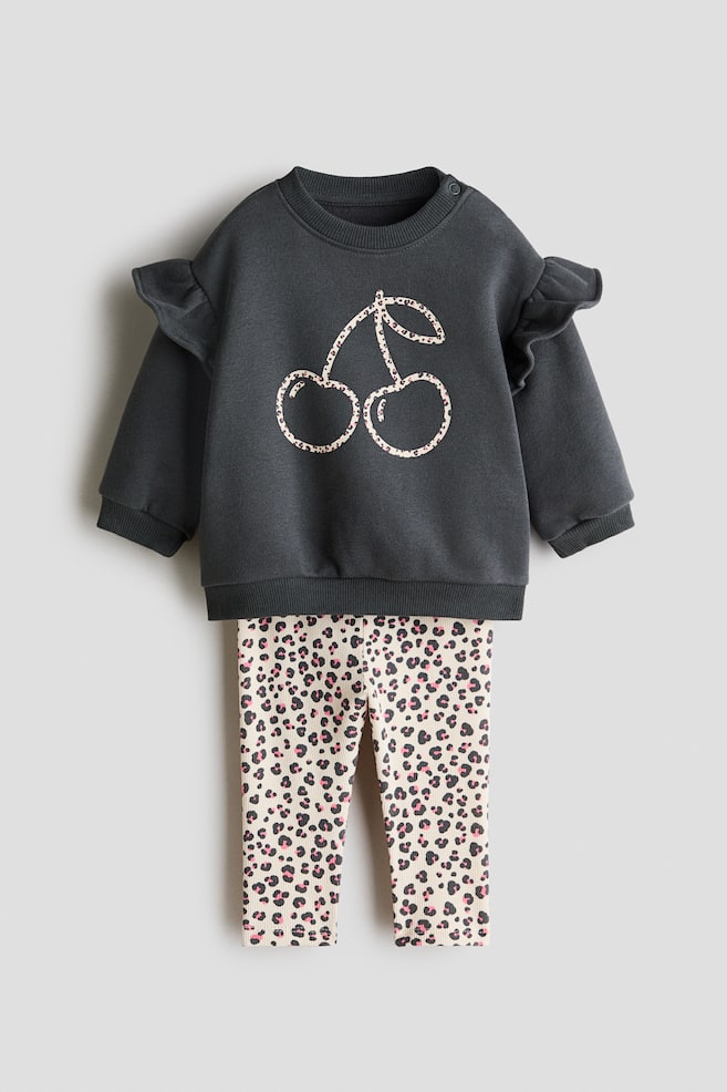 2-Piece Sweatshirt and Leggings Set - Dark gray/leopard print/Light pink/pumpkins/Navy blue/Made for Cuddles/Light pink/floral - 1
