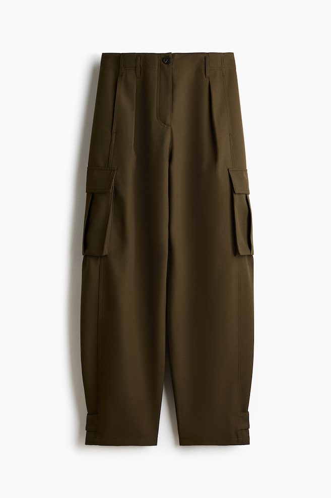 Barrel-leg cargo trousers - Dark khaki green/Dark brown - 1