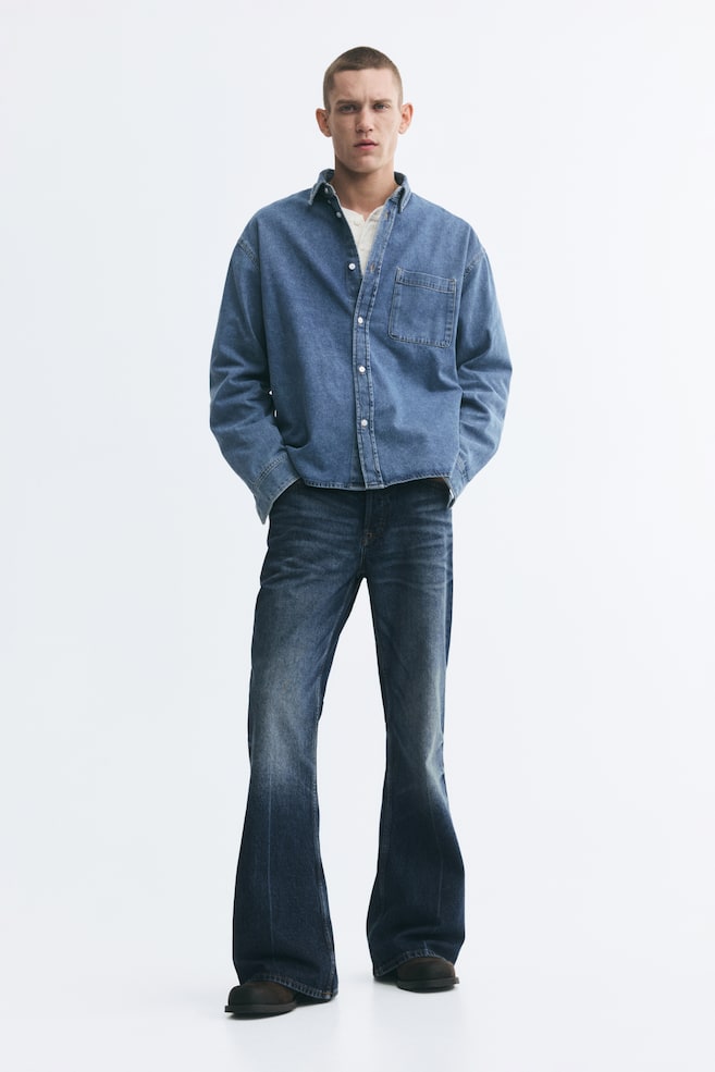Regular Flared Jeans - Dark denim blue/Denim black - 1