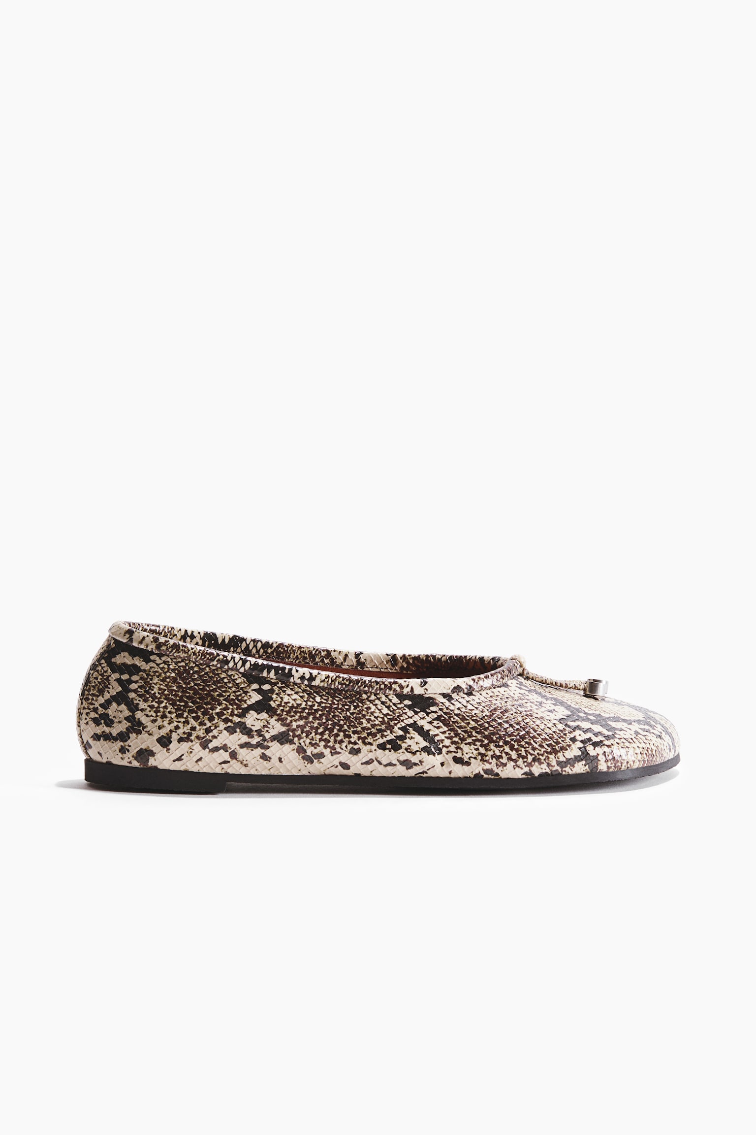 Snakeskin-Print Flats-Beige - 6