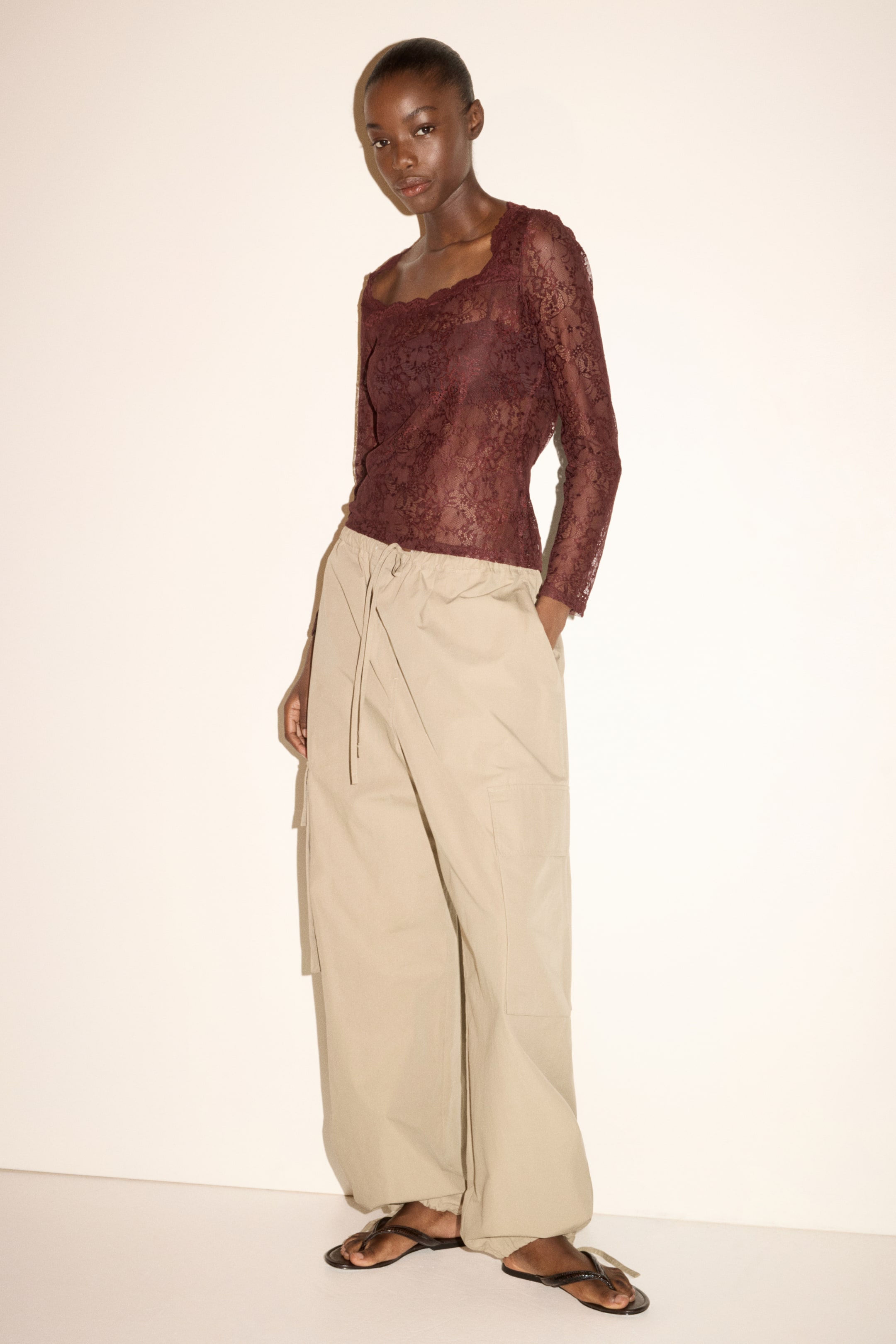 View larger image: Long-Sleeved Lace Top - Dark red - Ladies | H&M US 1