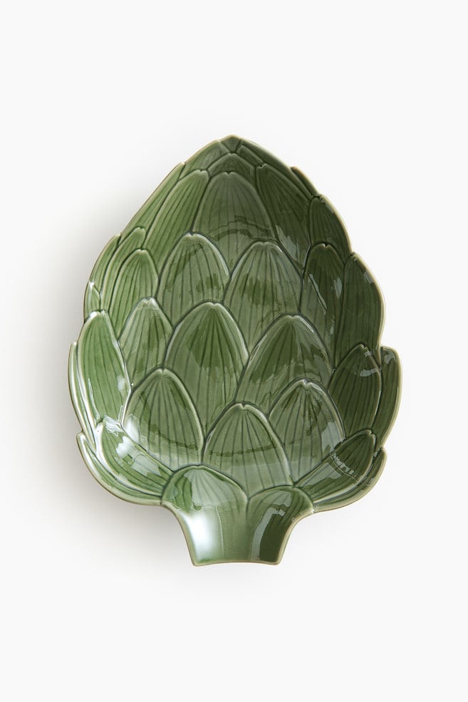 Large figurative stoneware serving bowl - Green/Artichoke - 1