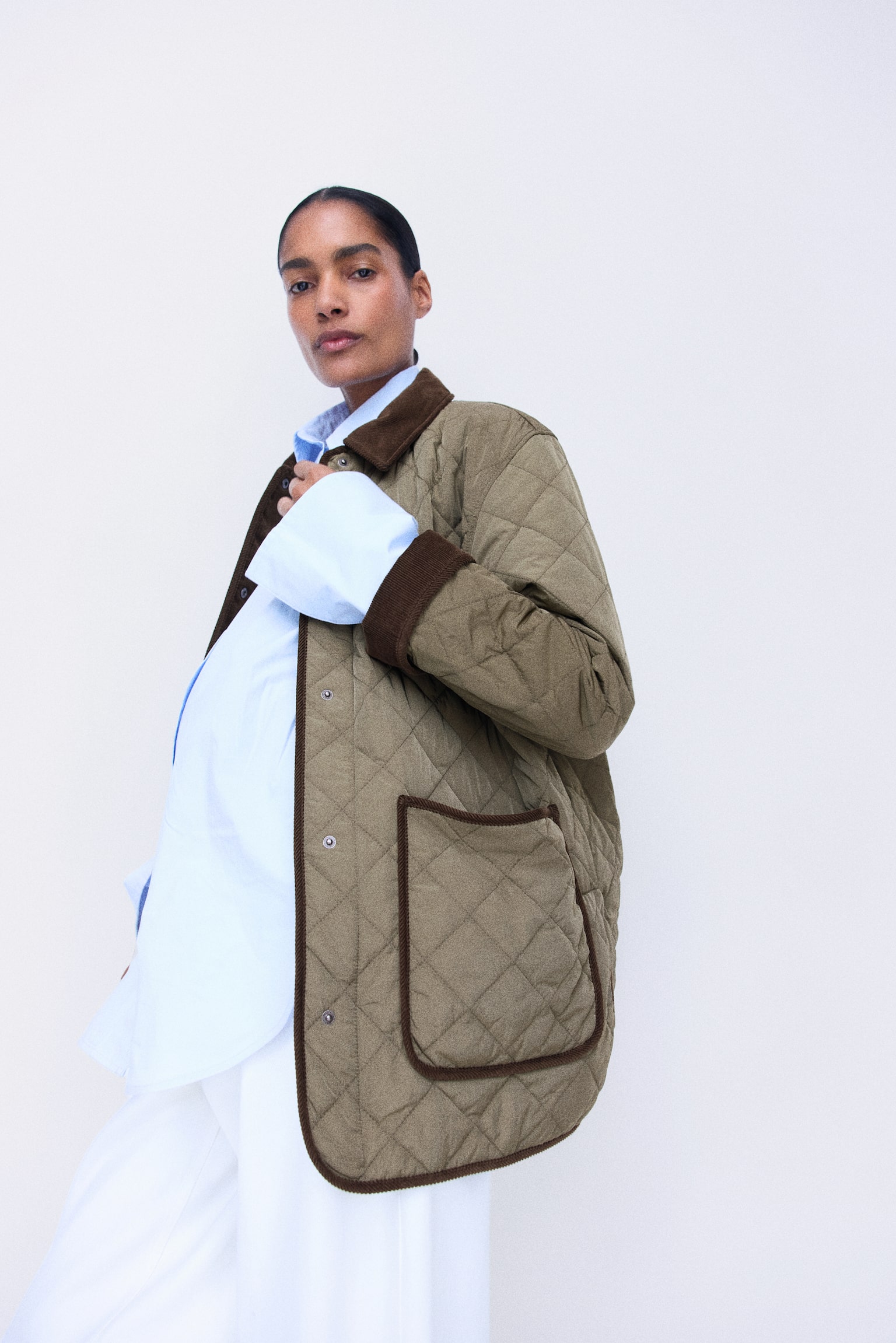 Женская куртка H&M Mama Before & After Quilted Babywearing, цвет: Хаки зелёный / Коричневый — фото 6