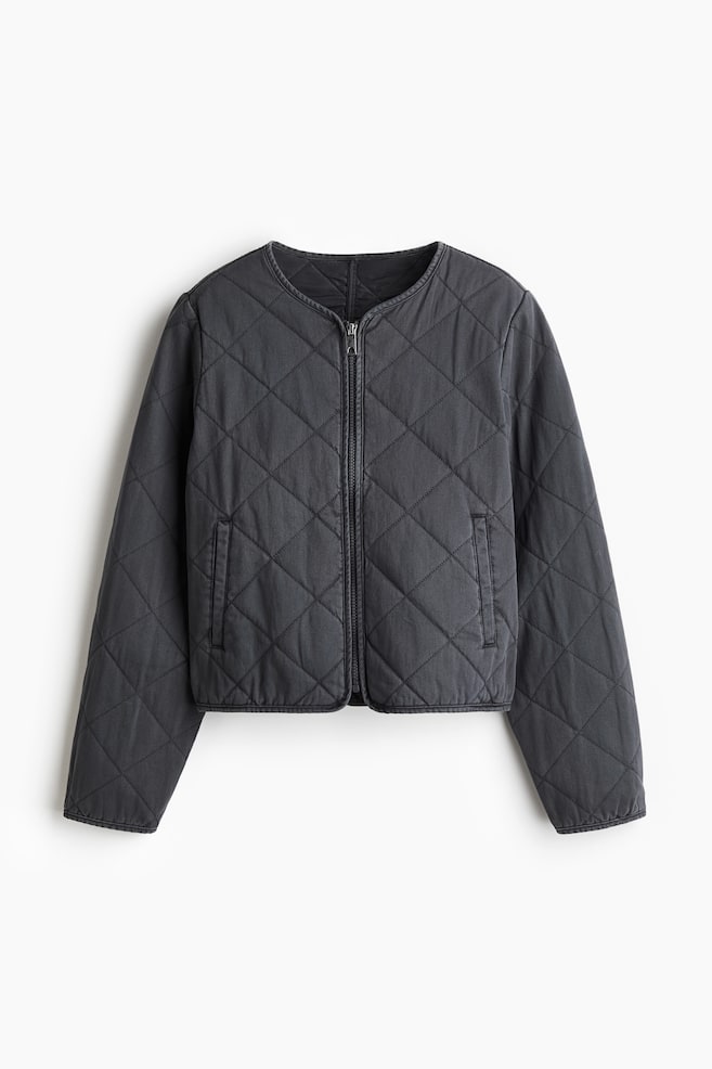 Quilted Cotton Jacket - Dark gray/Light taupe - 1