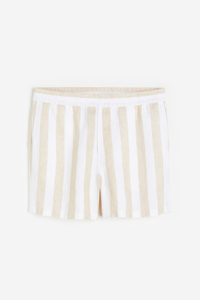Regular Fit Linen shorts - Light beige/White striped/Light beige/White/Dark yellow - 2