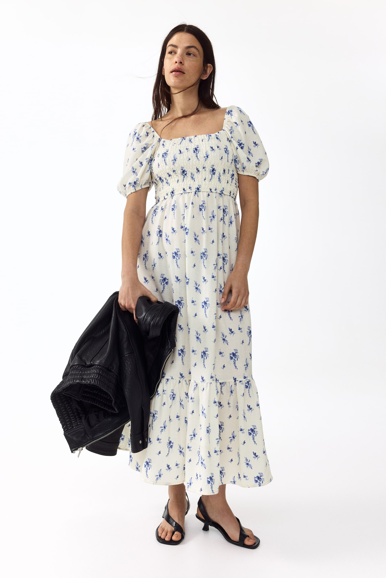 MAMA Puff-sleeved nursing dress - White/Floral - 4