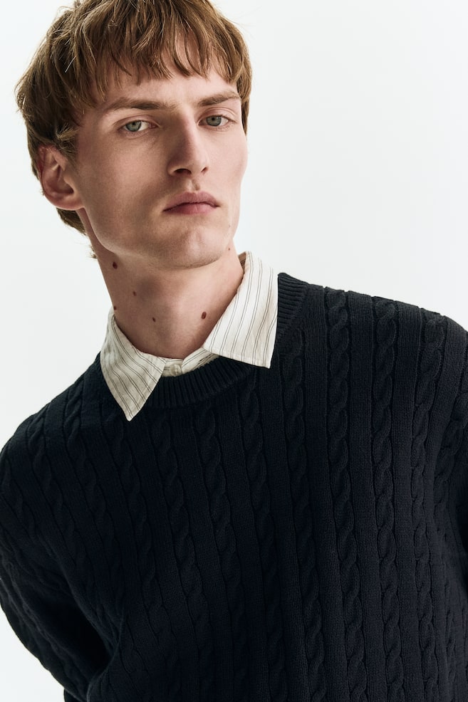 Regular-Fit Cable-Knit Sweater - Navy blue/Light blue/Green - 4