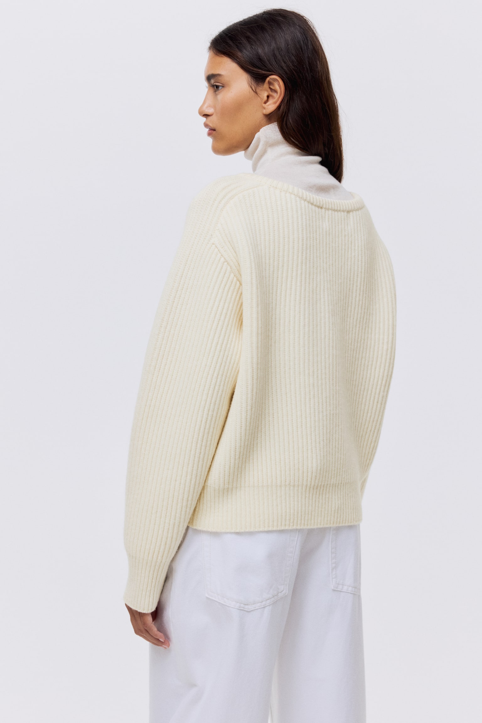 Rib-knit wool jumper - Cream - 5