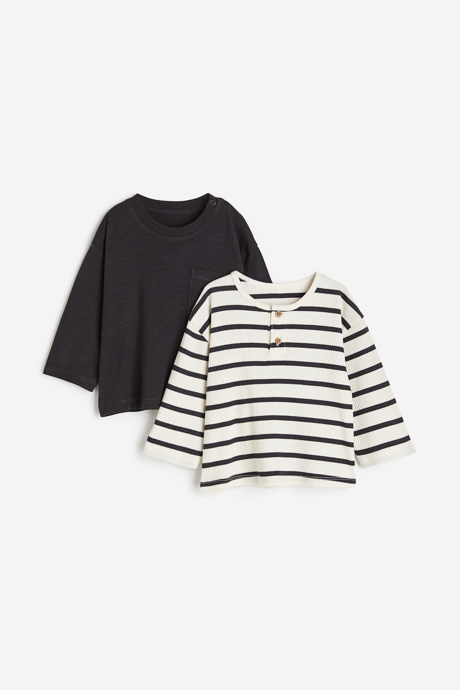 2-pack cotton jersey tops - Dark grey/Striped/White/Beige striped - 1