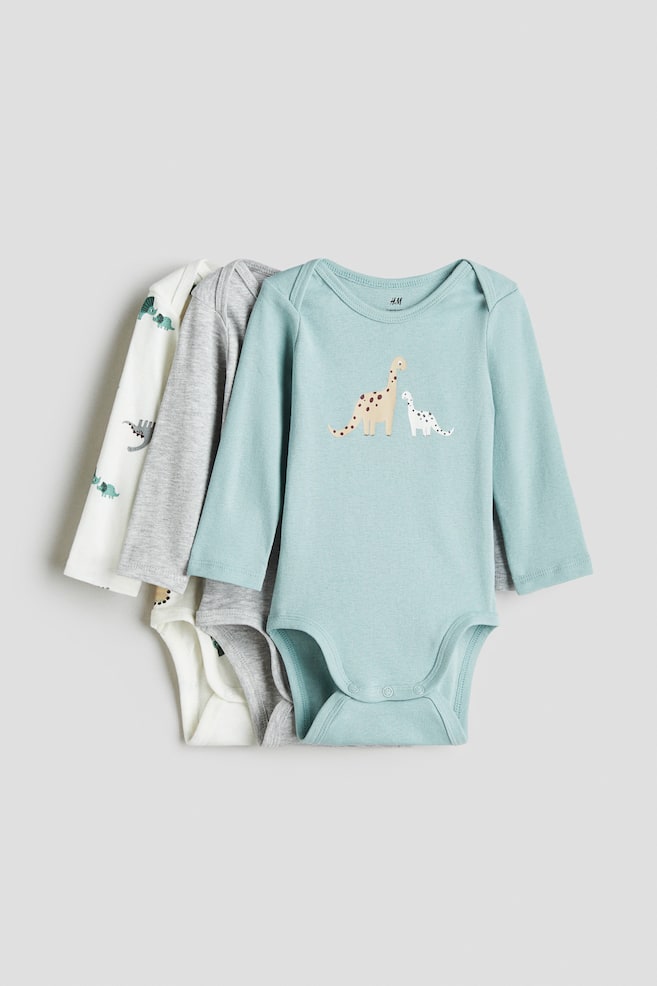 3-pack printed jersey bodysuits - Turquoise/Dinosaurs/Light beige/Leopard/Light purple/Floral/Turquoise/Turtles/Blue/Dinosaurs/Purple/Cherries/Beige/Koalas/White/Hearts - 1