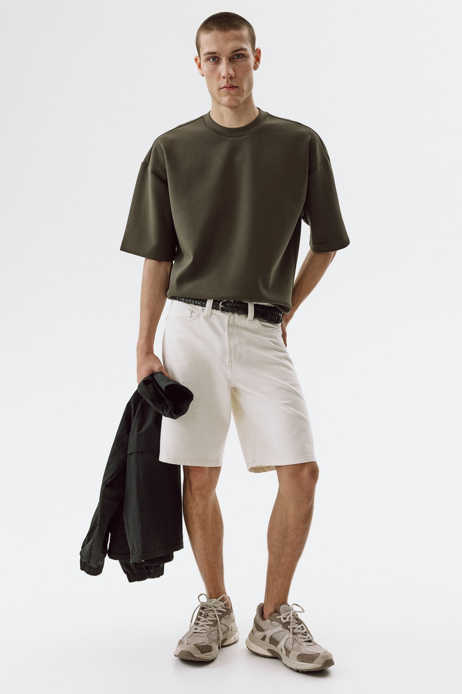 Oversized Fit Scuba T-shirt - Dark khaki green/Cream/Light grey marl/Light dusty green - 1