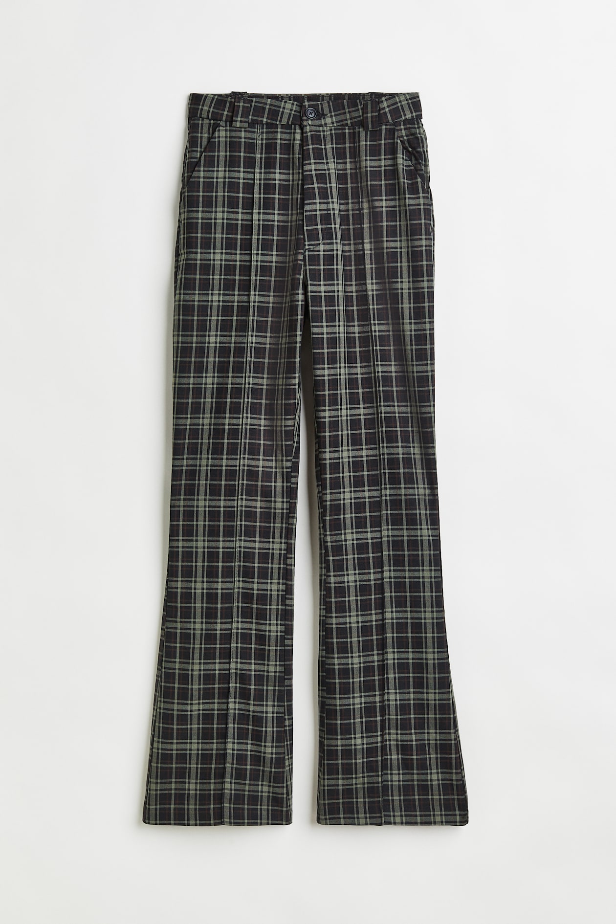 Womens Trousers Flared Checked Trousers Tartan Checked High