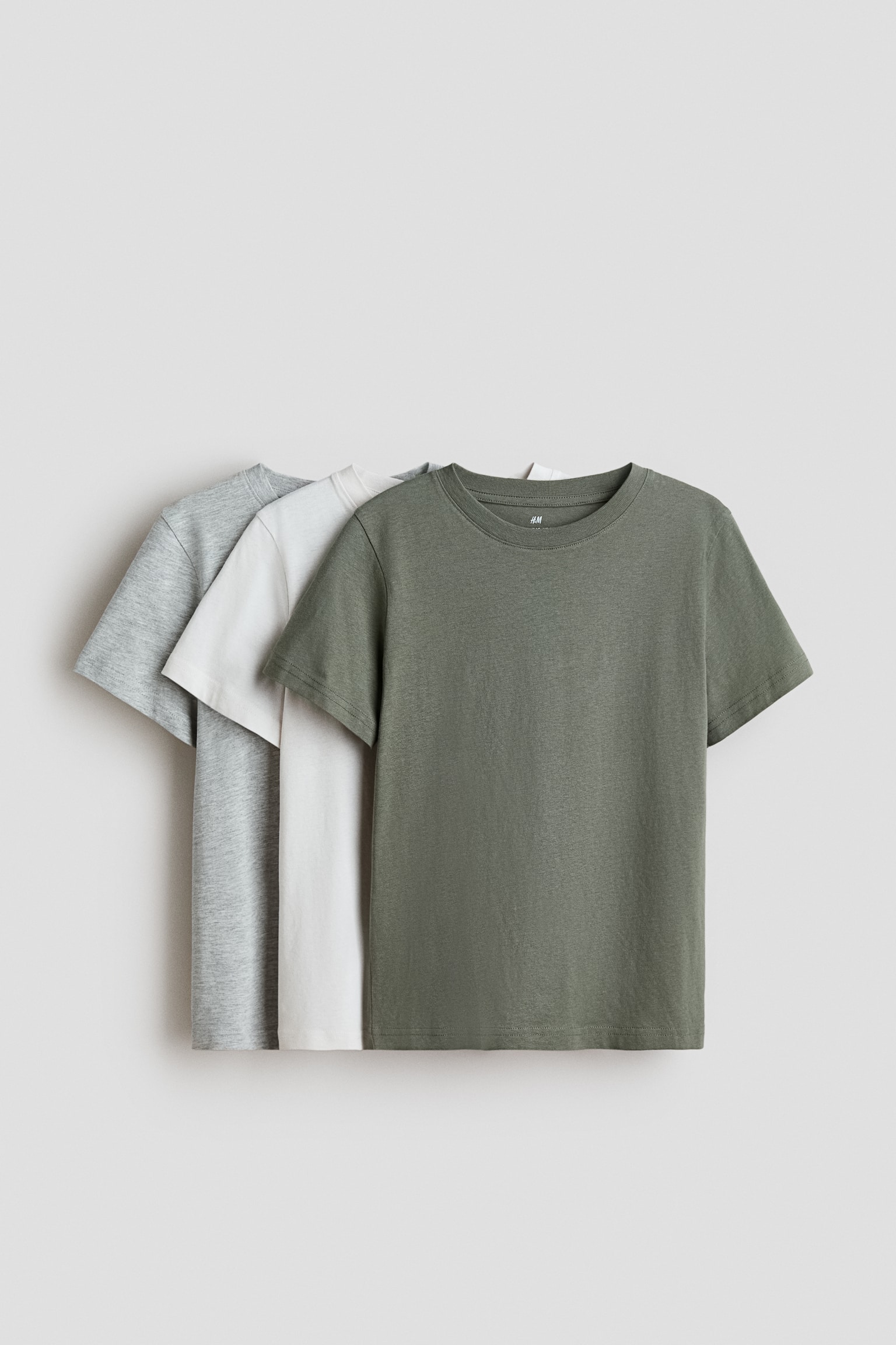3-pack T-shirts - Khaki green/white/Beige/dark gray melange/Beige/dark gray melange/Gray/black