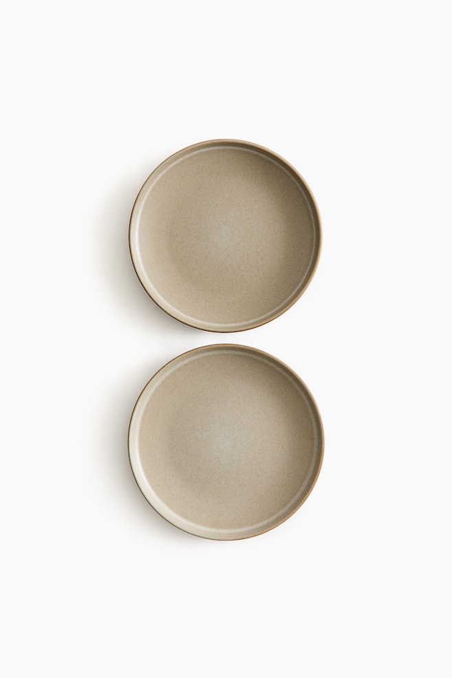Set van 2 kleine borden met reactief glazuur - Beige/Zwart/Lichtbeige - 1
