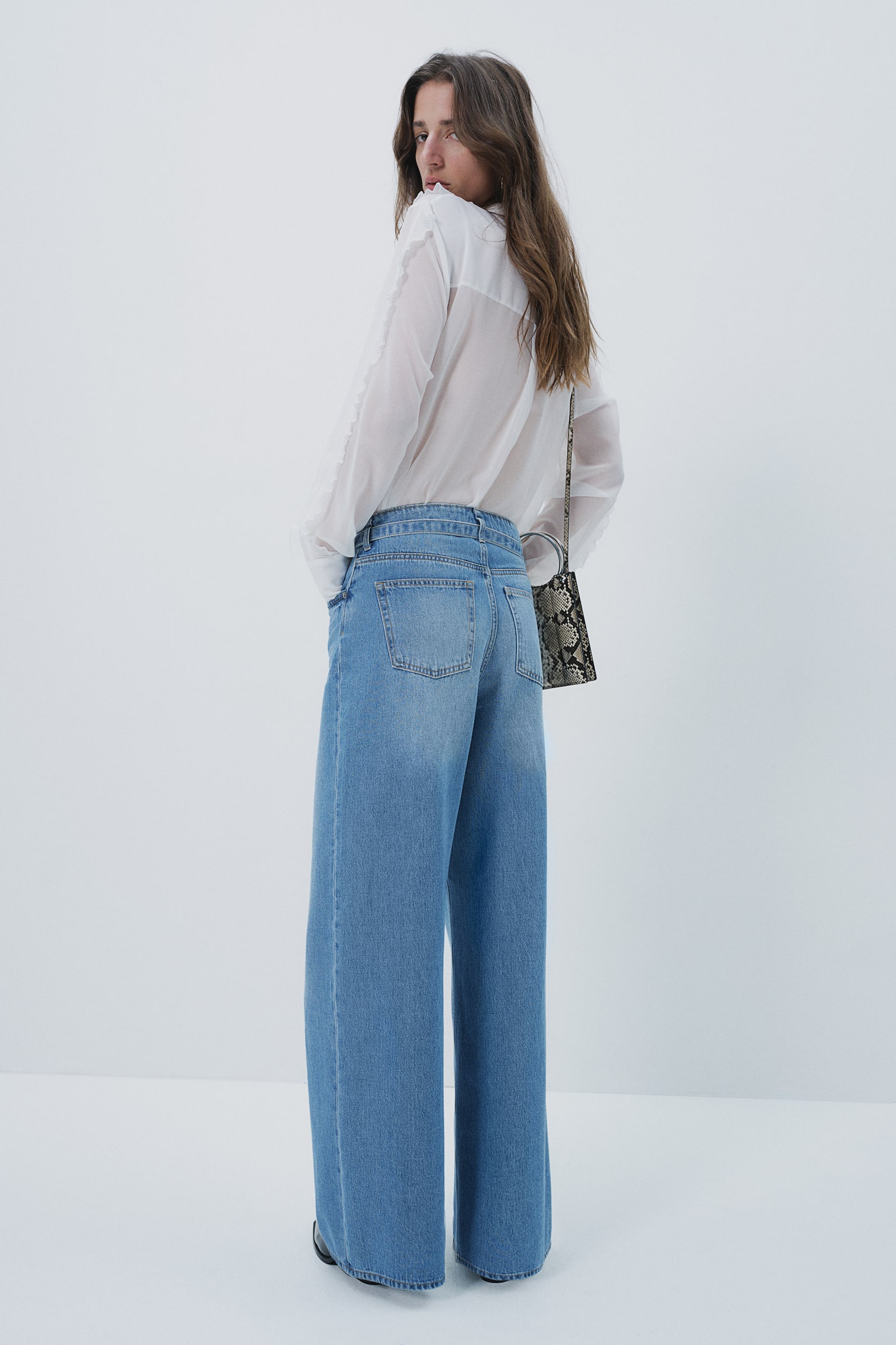 Wide belted jeans - Light denim blue/White - 8