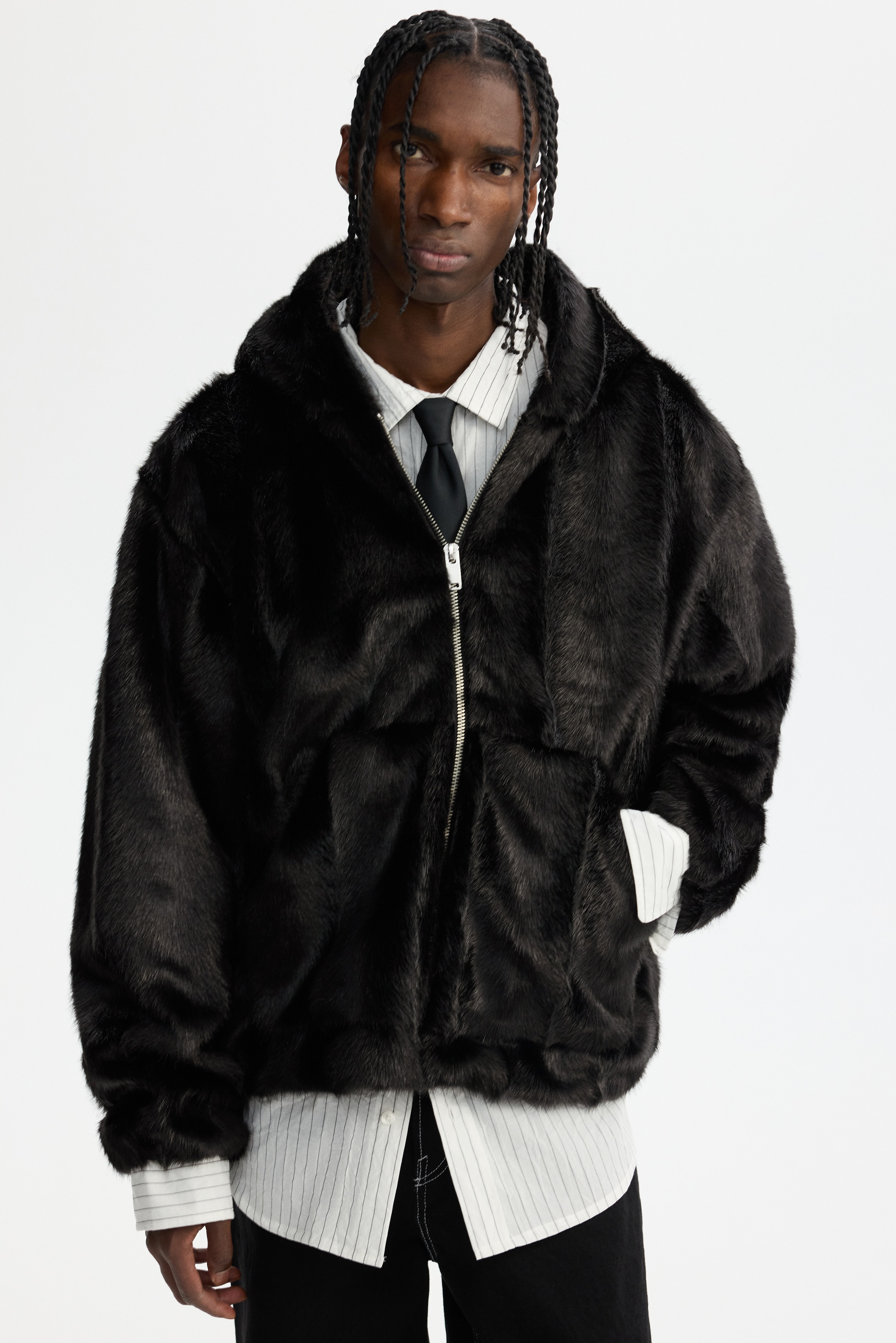  Atelier ウールブレンド ファジーフルジップフーデッドジャケット フーデッドジャケット - ブラック - Men | H&M JP