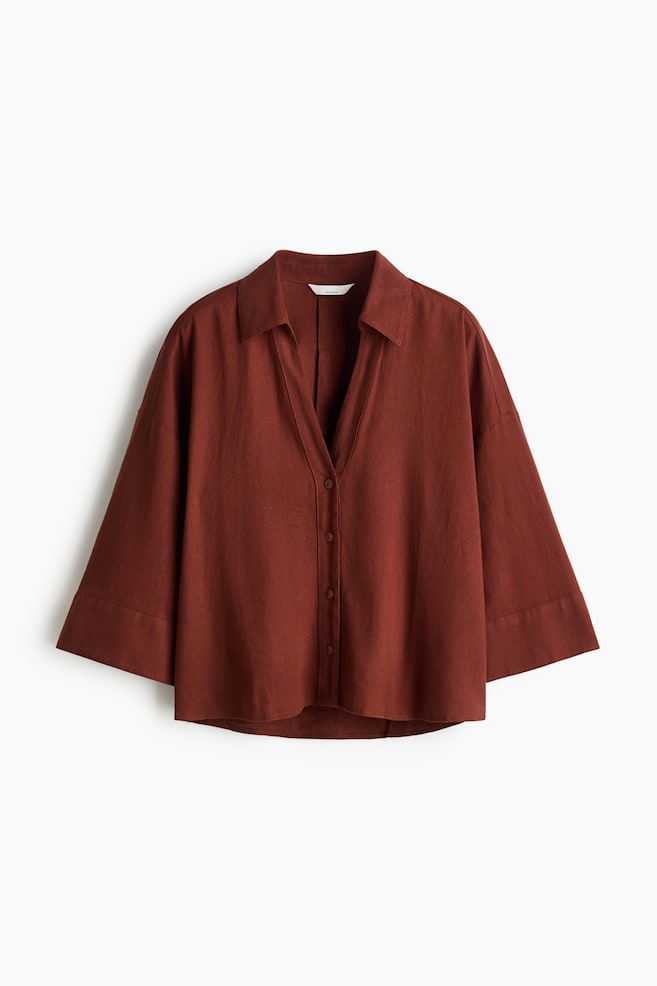 Linen-blend shirt - Brown/Light pink - 1