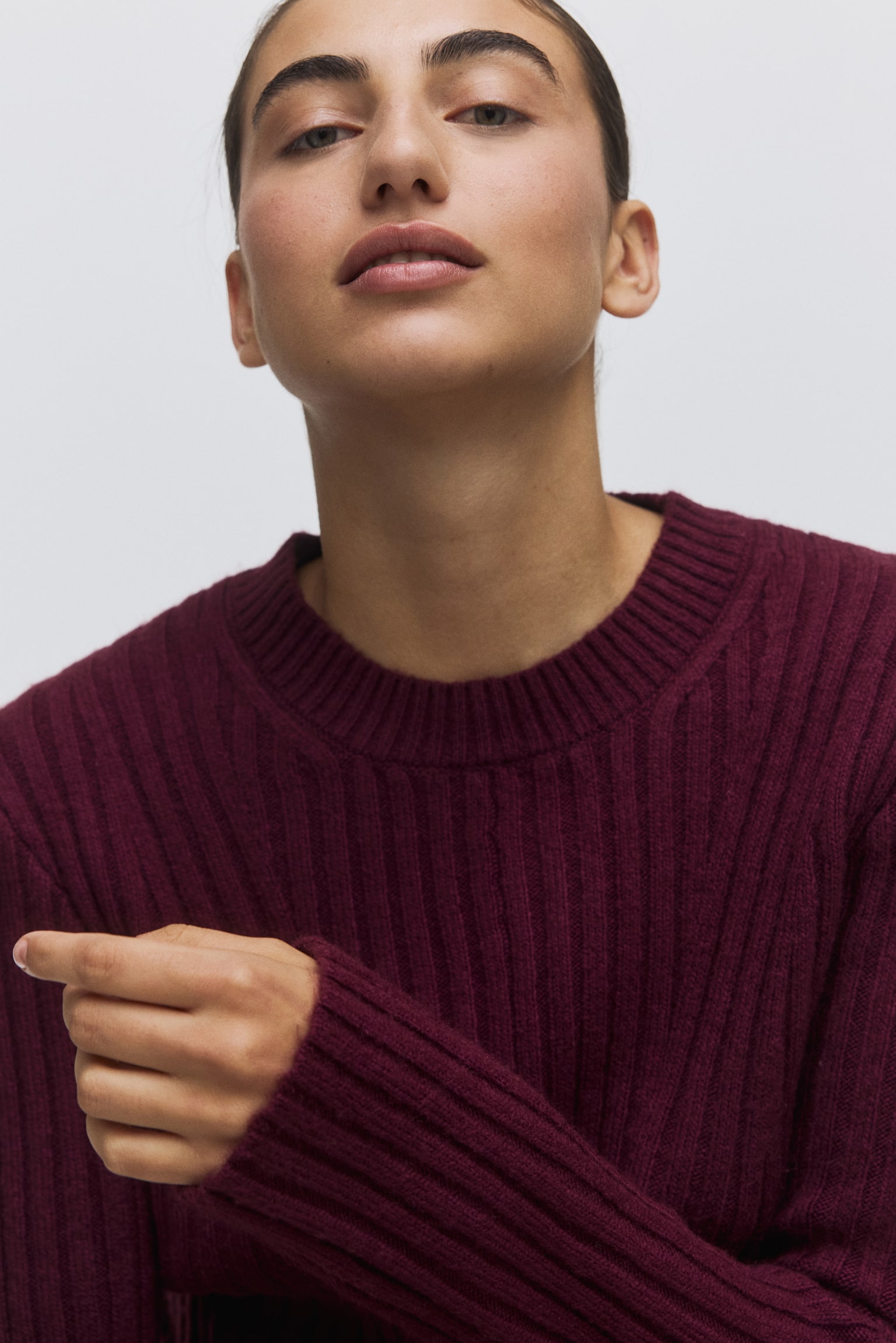 Rib-knit dress - Burgundy/Light beige/Dark grey marl/Light brown/Dark khaki green/Dark brown/Grey marl/Powder pink - 5