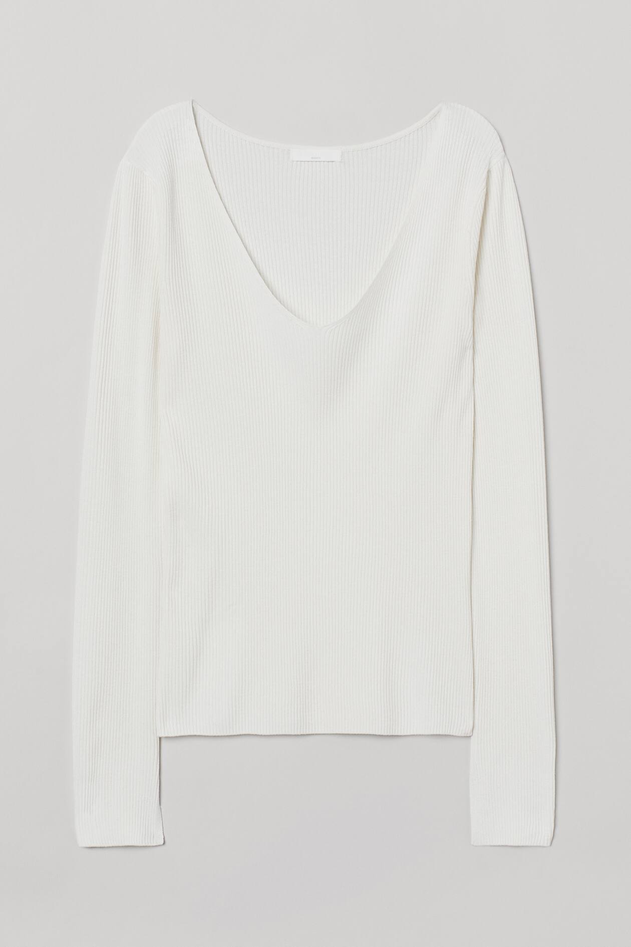 Ribbed jumper - V-neck - Long sleeve - Cream - Ladies | H&M GB