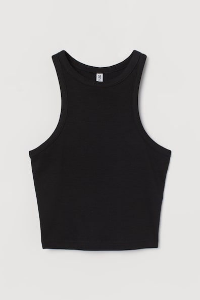 Ribbed vest top - Round neck - Sleeveless - Black - Ladies | H&M GB