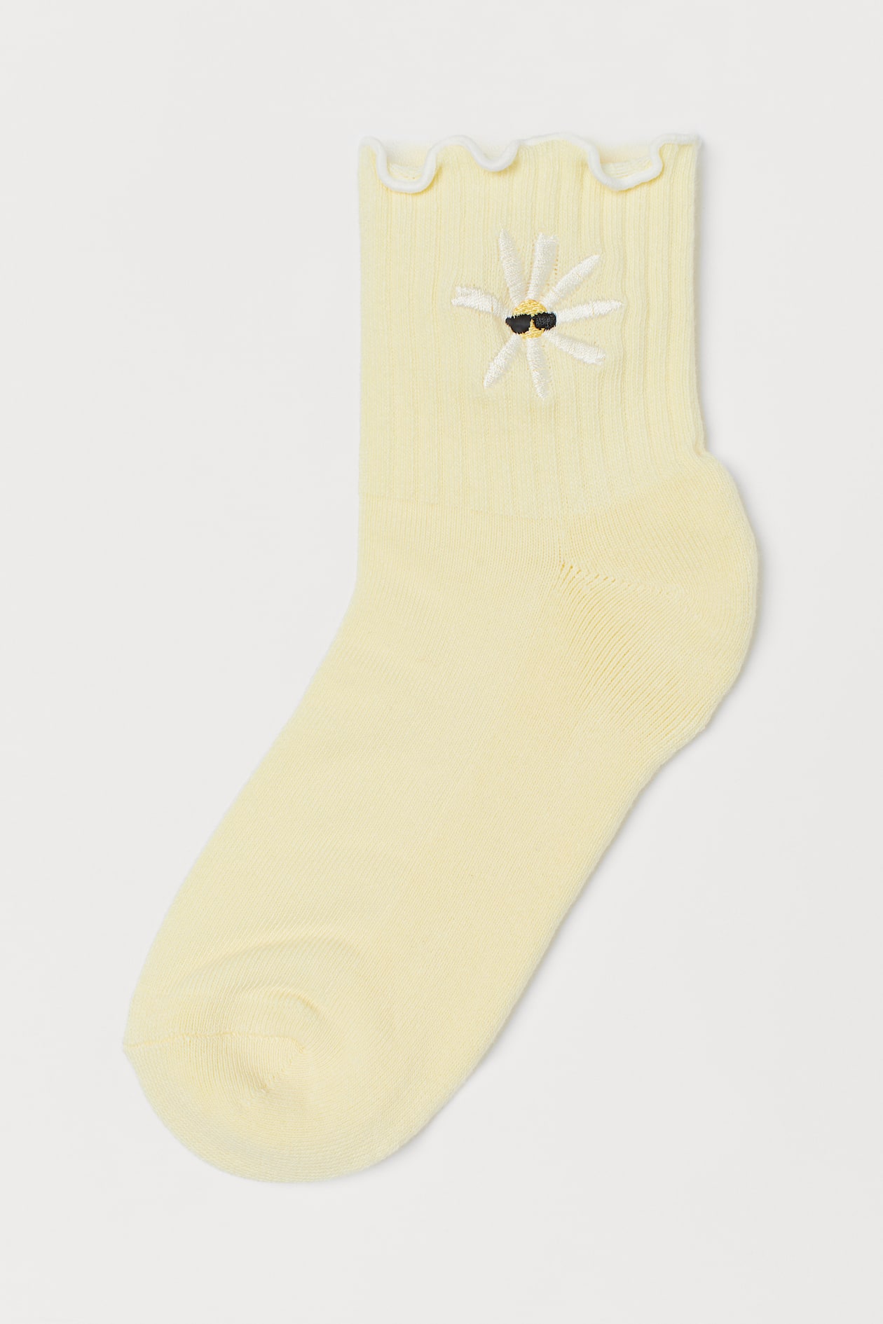 Embroidered-detail socks - Light yellow/To All the Boys - Ladies | H&M GB