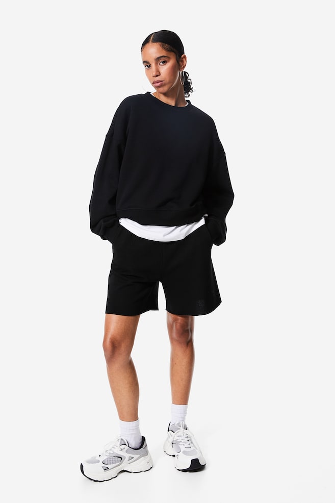 Embroidered sweatshirt shorts - Black/White/Light grey marl - 1