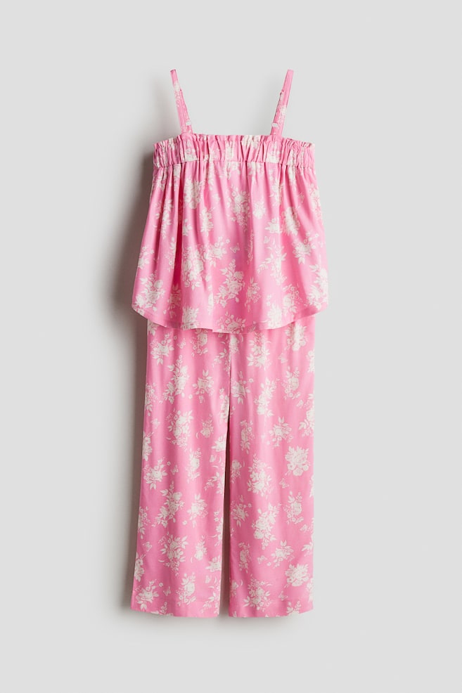 Conjunto de top e calças - Rosa/Floral/Azul/Bege claro/Riscas - 1