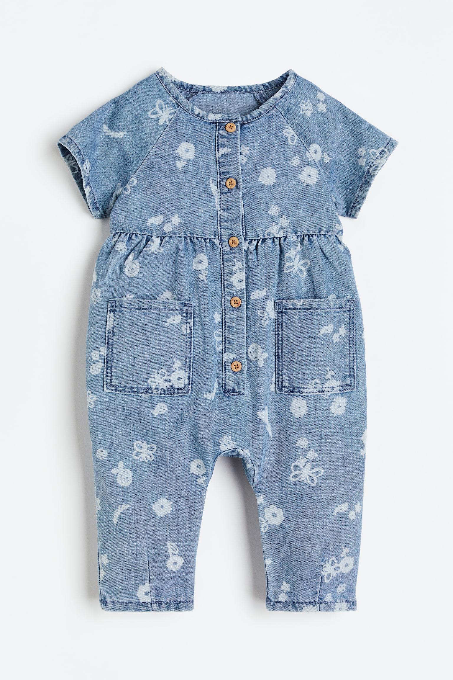 Denim Romper - Denim blue/Floral - 1